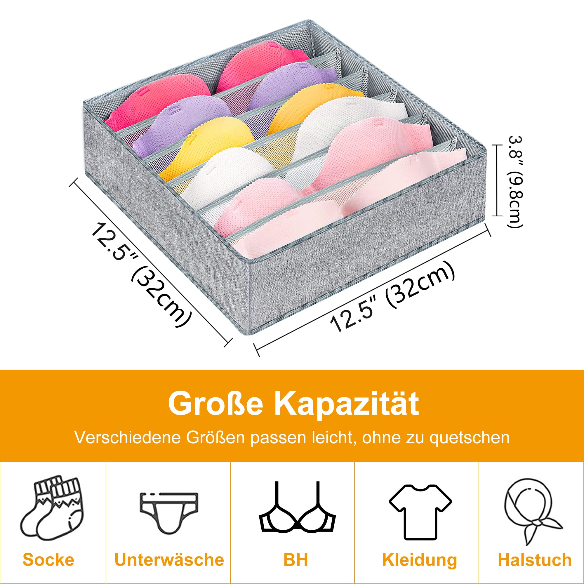 6er-Set Schubladen-Organizer Faltbar – Grau, 3 Größen, Für Kleidung & Accessoires