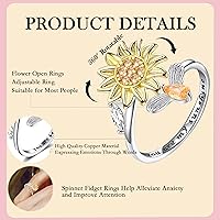 Vista 6 de Honsny Fidget Rings for Women, Spinner Fidget Ring Set, Sunflower Butterfly Bee Star Moon Relief Spinning Rings for Adults