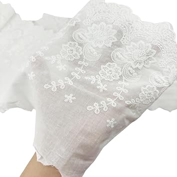 5 Yards Lace Trim for Sewing - White Cotton Lace Floral Embroidery Fabric Trim for Sewing Dresses, Bag, Pets Clothes, Apron8.5inch Wide
