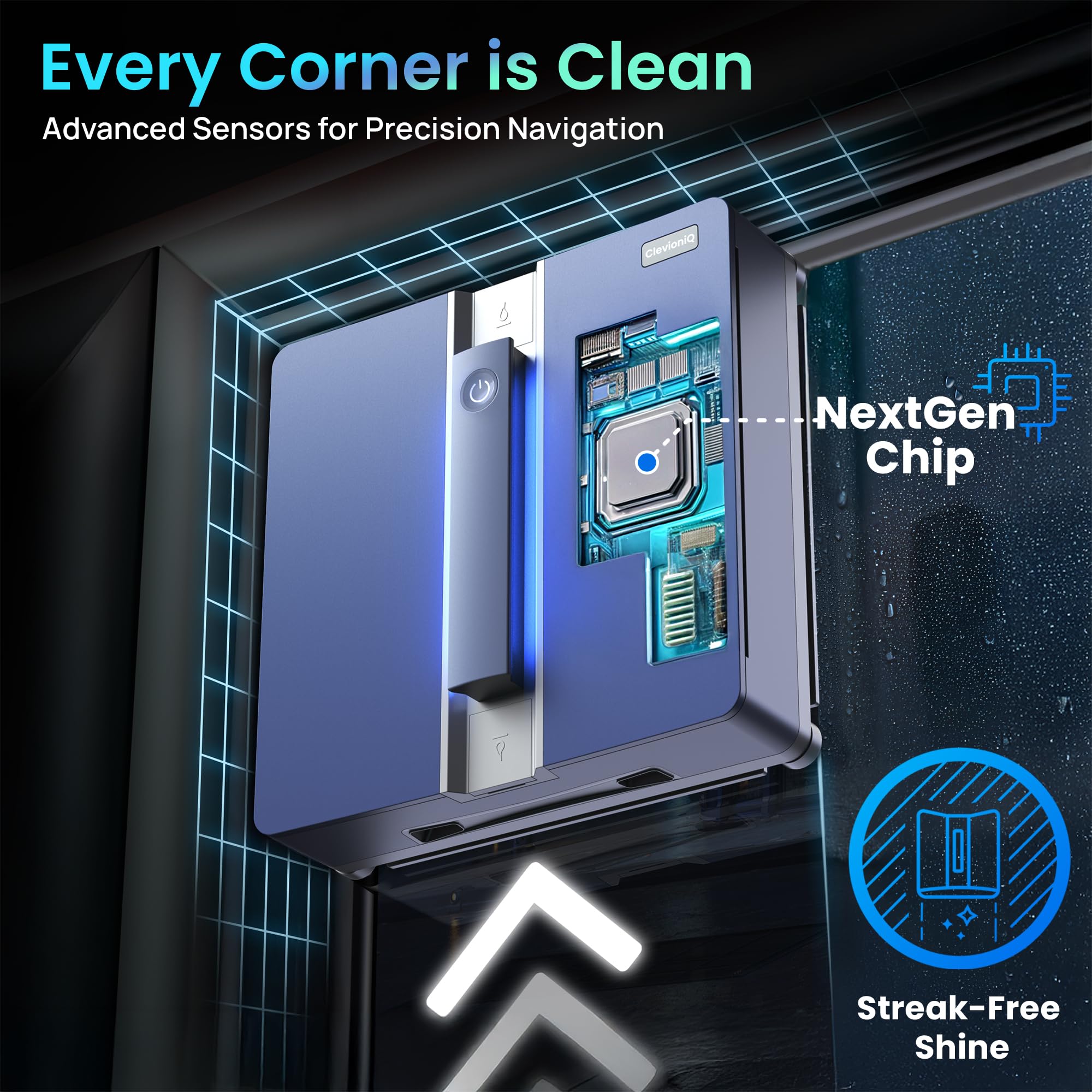 X9 Pro (EN) Nettoyeur de vitres électrique – Robot nettoyeur de vitres intelligent avec fonction de pulvérisation 4 voies, navigation précise, détection des bords, statut LED, fonctionnement