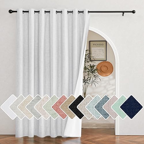 NICETOWN Cortina de lino blanco 100% opaca con aislamiento para patio, 84 pulgadas de largo, color burg, gruesa y completamente opaca para ventana