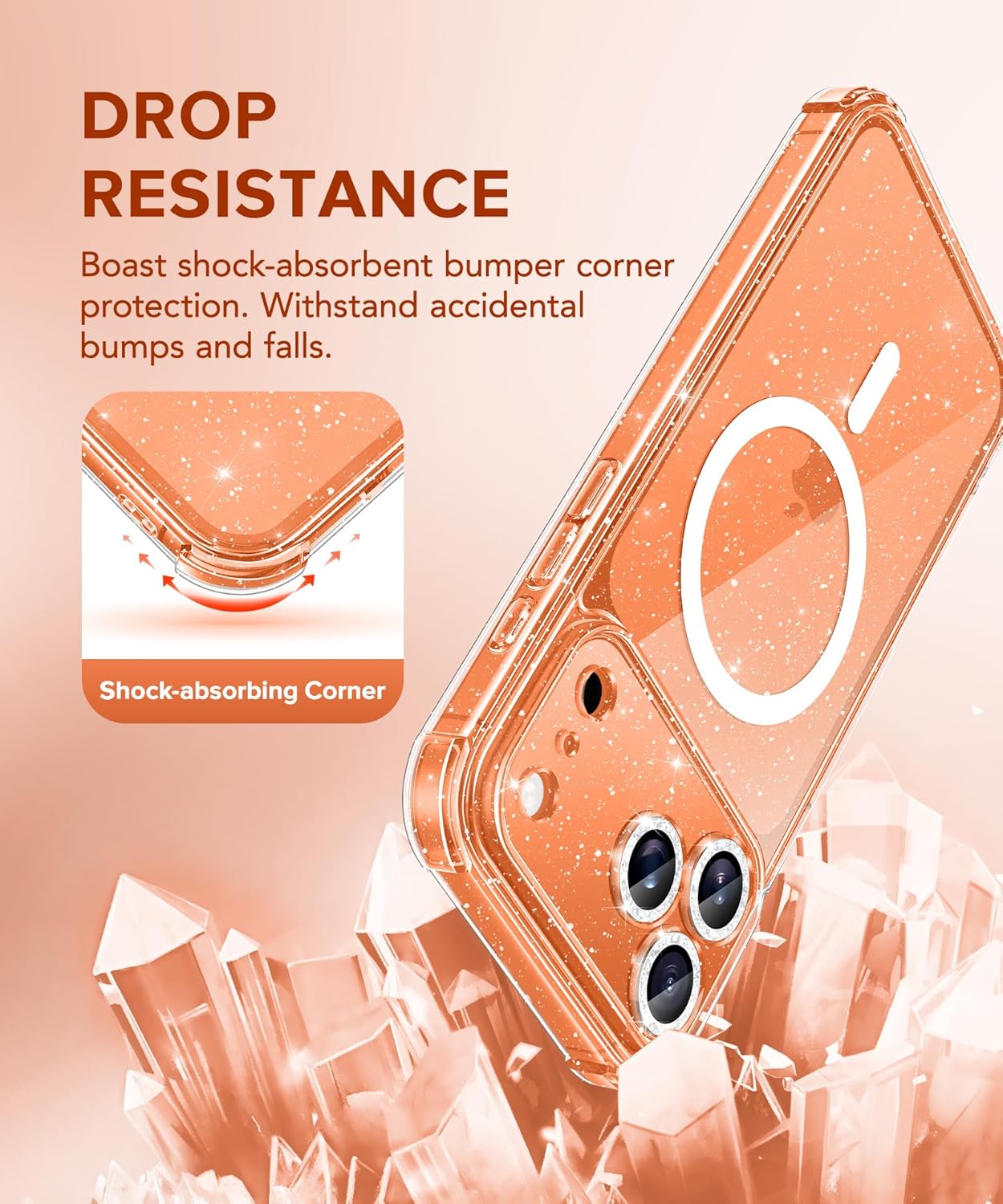 BERFY for iPhone 17 Pro Max Case for Women, Compatible with MagSafe, Clear Glitter Shockproof Protective Case, Anti-Yellowing, with Screen Protector & 3 Diamond Camera Lens Covers 6.9, Sparkle Clear