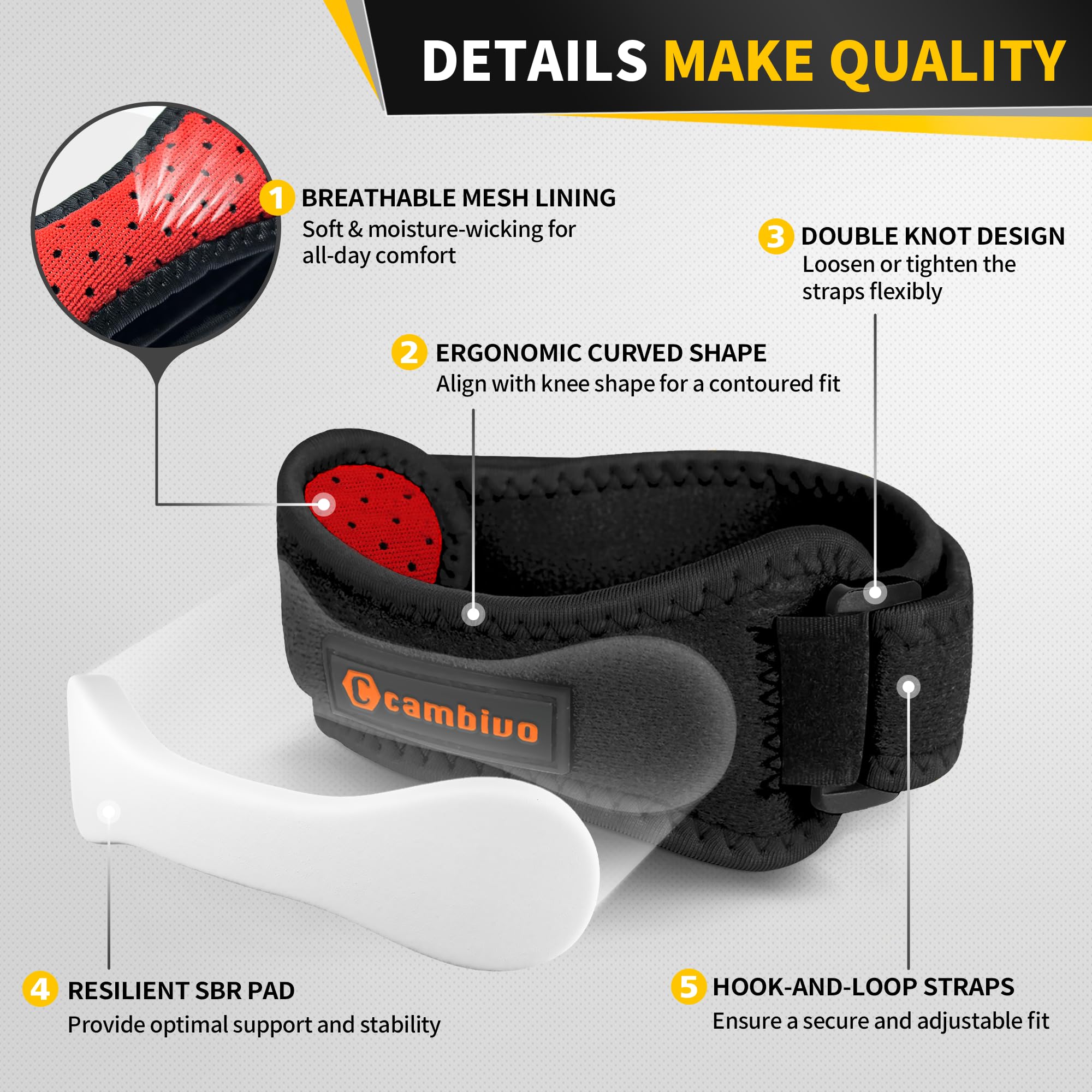 CAMBIVO Tutore Ginocchio Regolabile 2 Pezzi, Fascia Ginocchio, Ginocchiera Rotulea, Cinturino Sottorotuleo Supporto con Cuscinetto di Compressione per Menisco, Palestra, Basket, Sport, Pallavolo