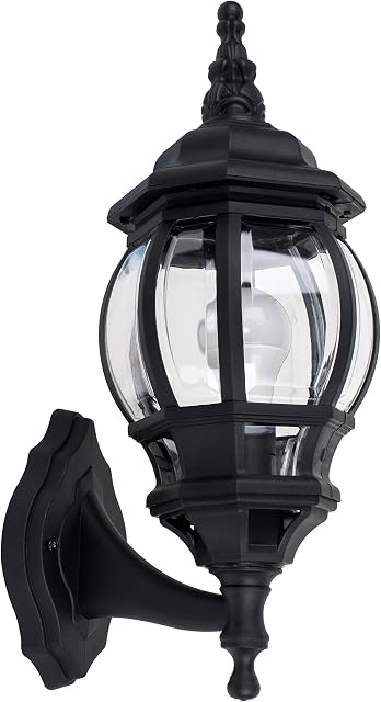 MiniSun Traditional Style Black & Clear Outdoor Security Wall Light Lantern - IP44 Rated