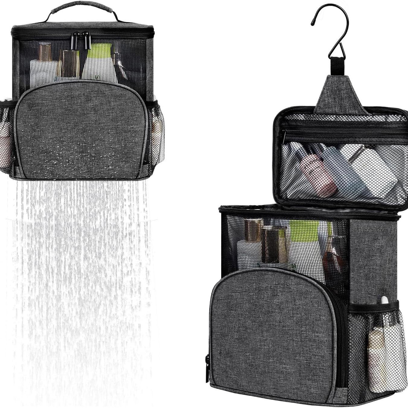 MiaYiuYina Shower Caddy Hanging Portable-Dorm Room Essentials Waterproof Shower Bag Travel Quick Dry- Metal Hooks Bathroom Tote Durable