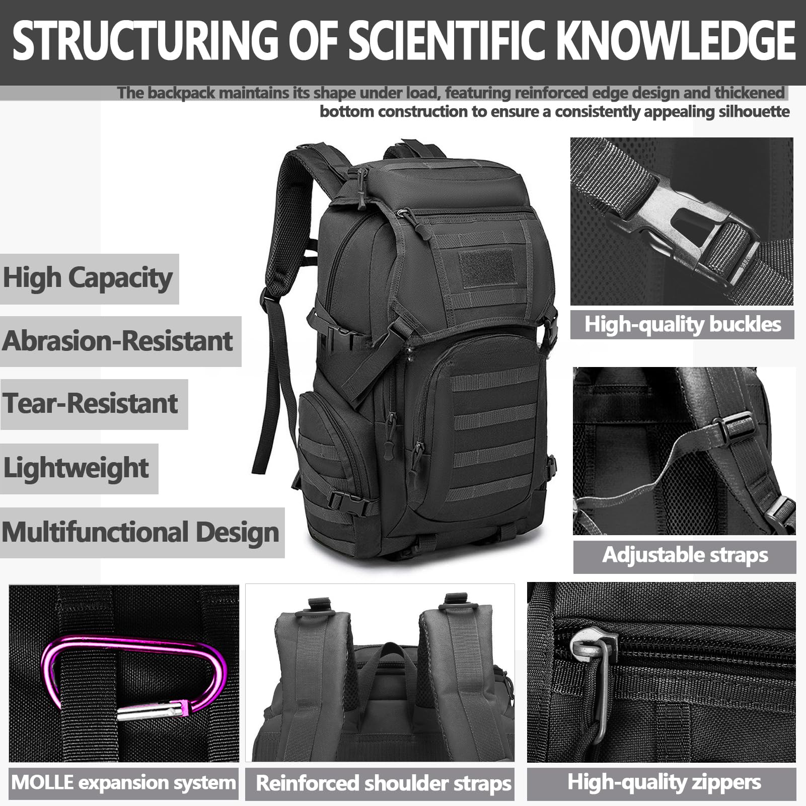 RAPIDSKY Mochila táctica militar de 35 L, mochila impermeable para senderismo, mochila militar grande de 3 días, bolsa de asalto Molle, mochila de lona