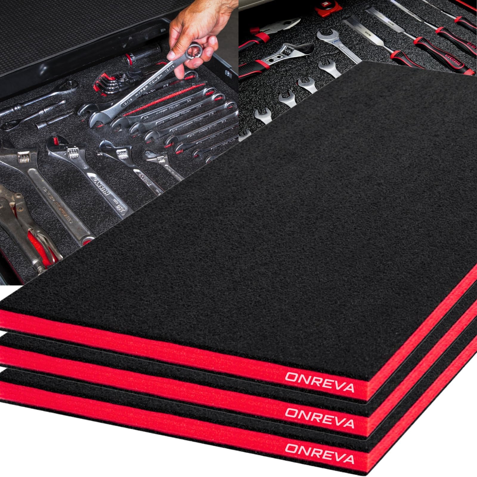 Tool Box Foam 36x20x1 inch 3Pack, Foam Inserts for Cases, Polyethylene Storage Sheets for Toolbox Hard Case, Tool Shadow Insert, Kaizen Organizer Sheet, Red With Black
