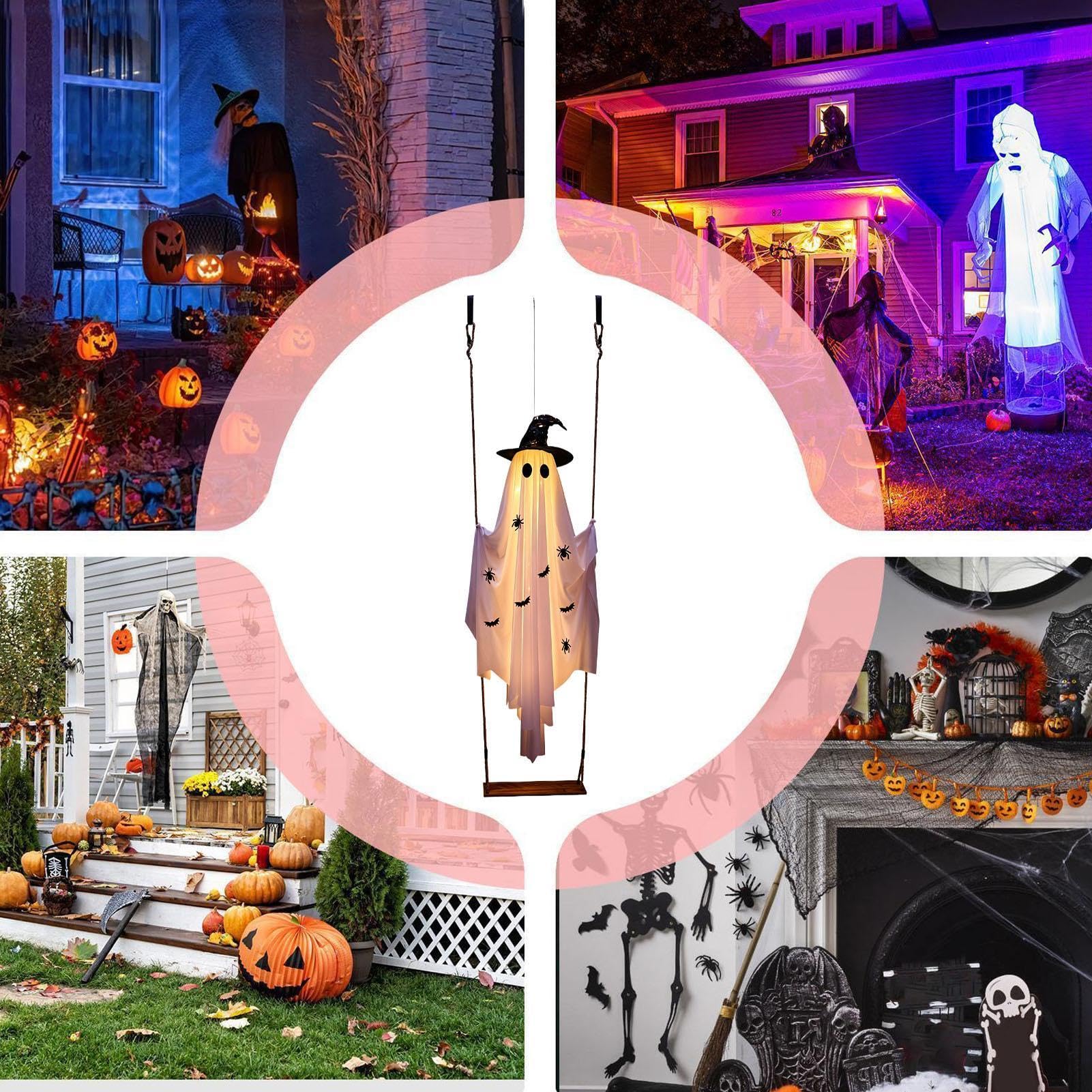 Halloweenowe Dekoracje Duchy Upiorny Świecący Latający Rekwizyt | Halloween Latające Duchy z Oświetleniem LED Do Ogrodu, Wnętrz Oraz Domu Na Czas