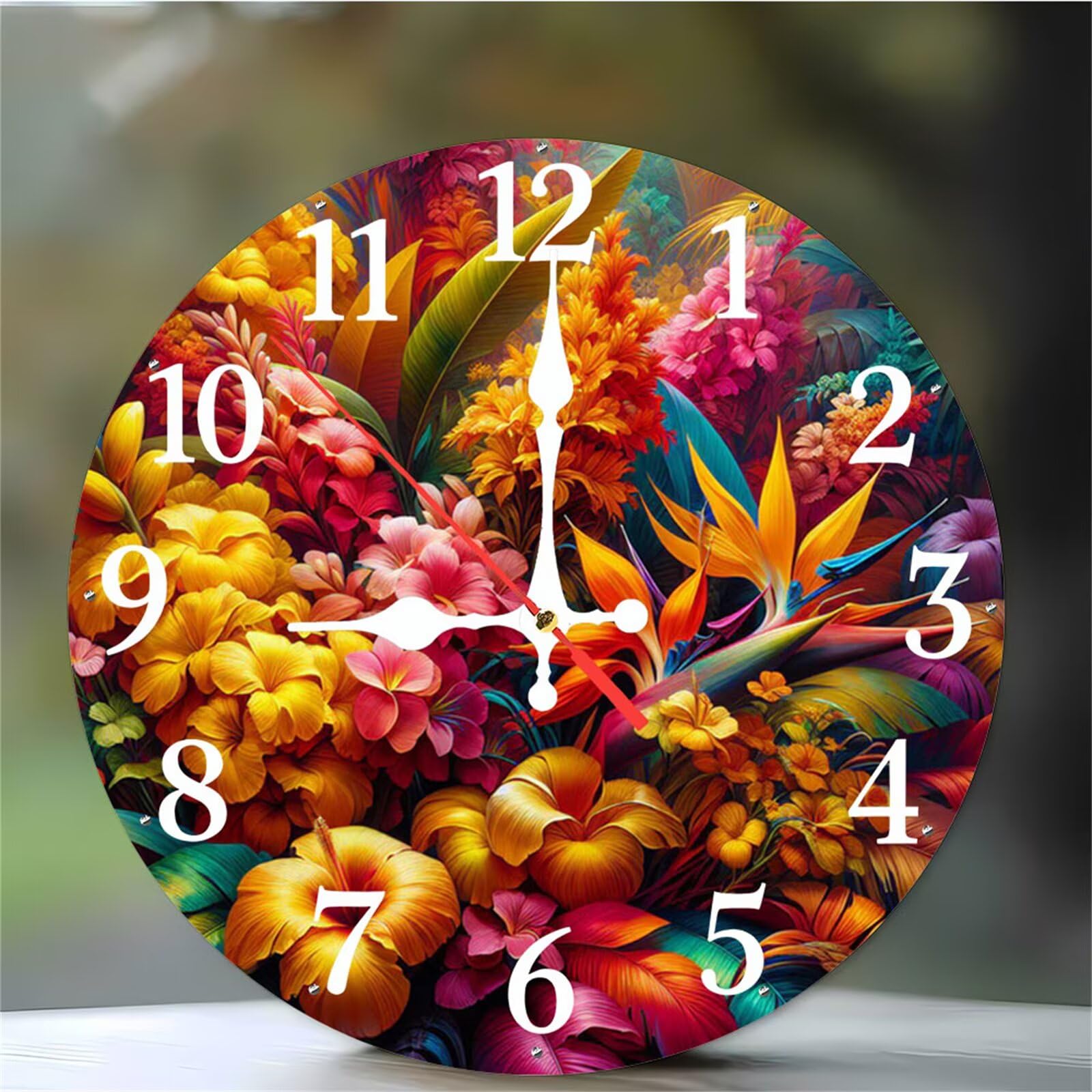 Horloge murale moderne ronde fleurs tropicales silencieuse 30cm