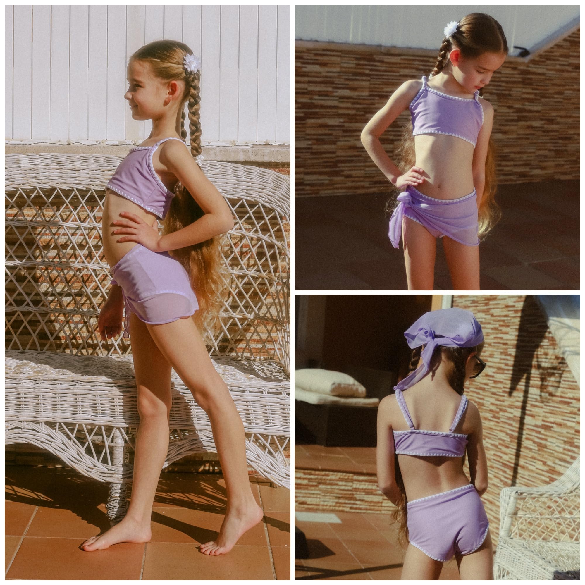Arshiner Ninas Conjunto Bikini Tres Piezas Top Deportivo Cintura Alta Braga Falda Playa Piscina Secado Rapido Elastico Infantil 6 13 Anos