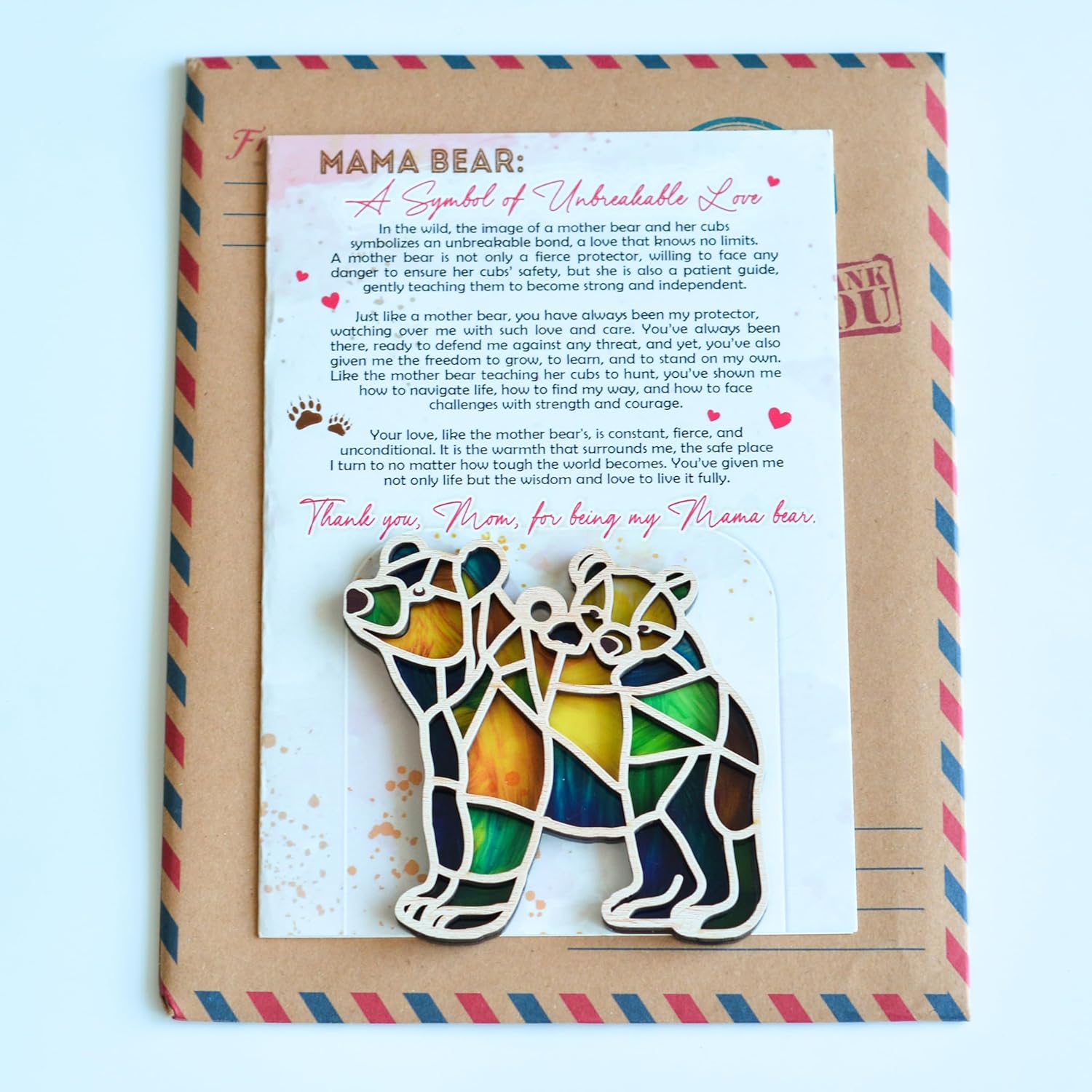 Birthday Gift for Mom, Mom Birthday Gifts from Daughter Son with Seal and Envelope, Mama Bear Ornament with Story Card, Bear Hanging Ornament - Image 2