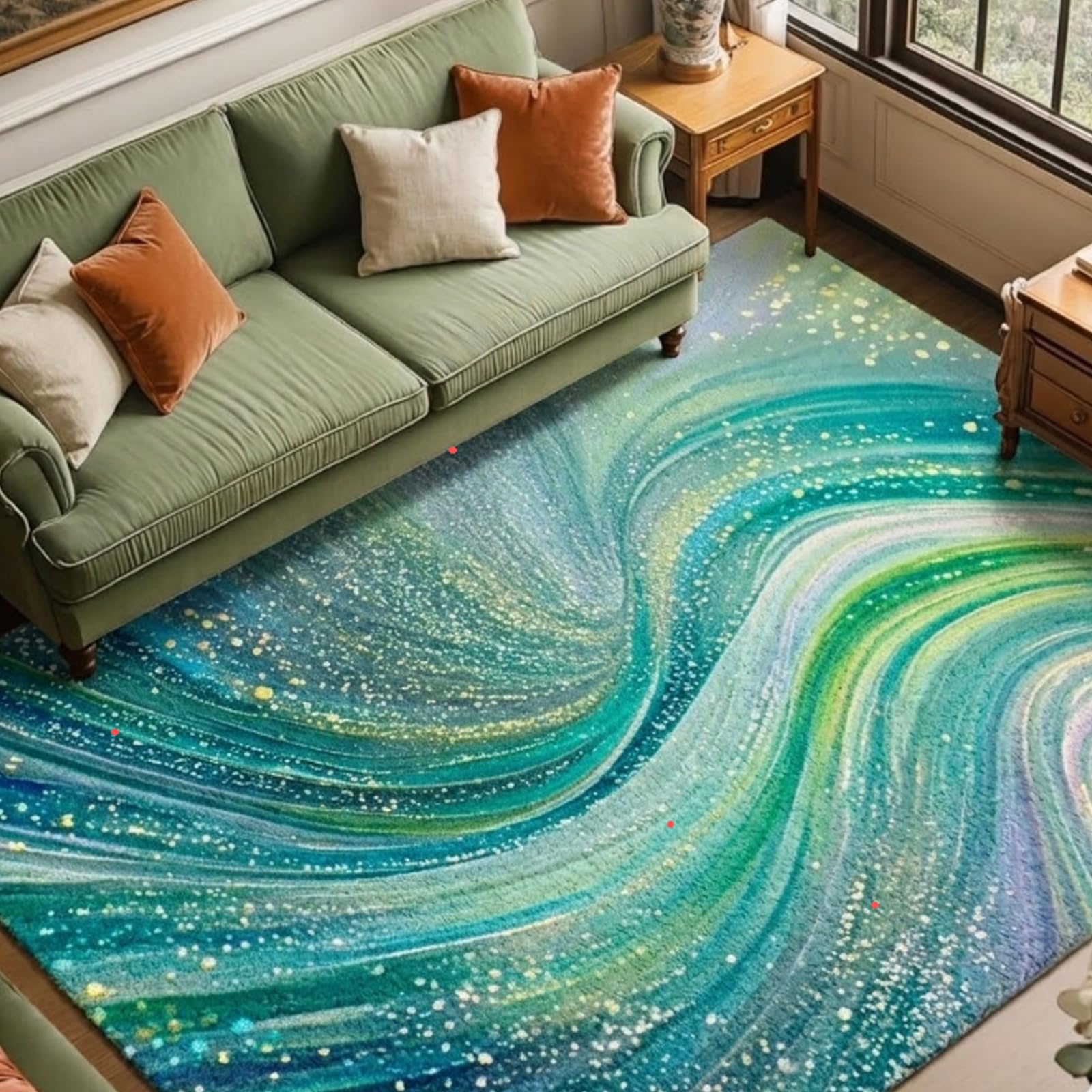 Tapis salon abstrait multicolore vert bleu violet 200x280cm poils courts