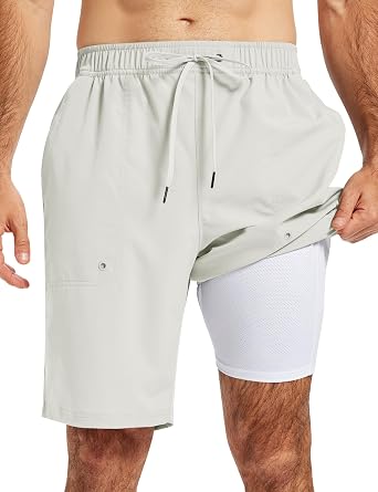 AIRIKE Mens Swim Trunks with Compression Liner 9"/11" Quick Dry Bathing Suits Beach Board Casual Shorts with Zipper Pockets