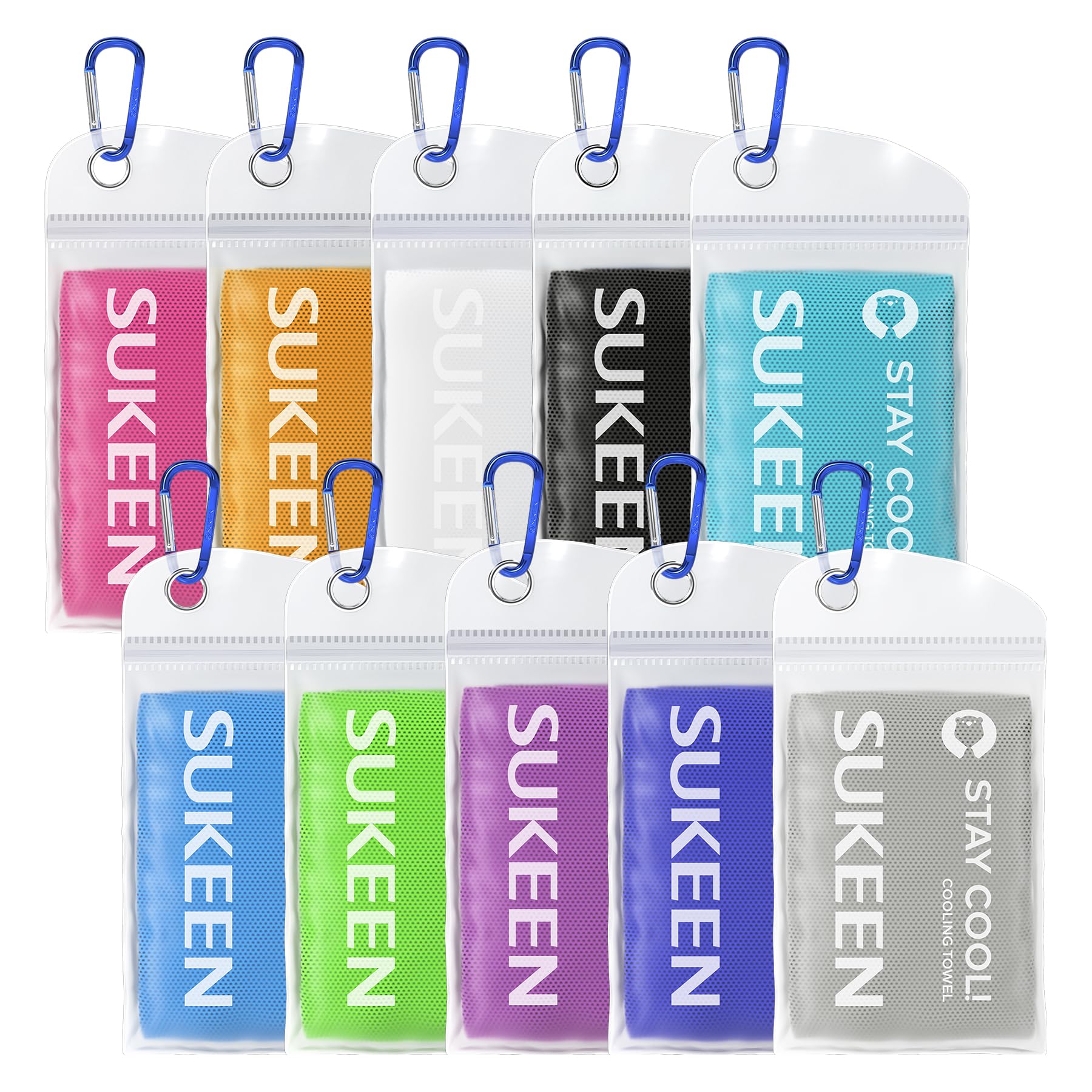 Sukeen Cooling Towel (40"x12"), Ice Towel, Soft Breathable Chilly Towel, Microfiber Instant Cooling Towel for Yoga, Sport, Running, Gym, Workout,Camping, Fitness, Workout (10pack)