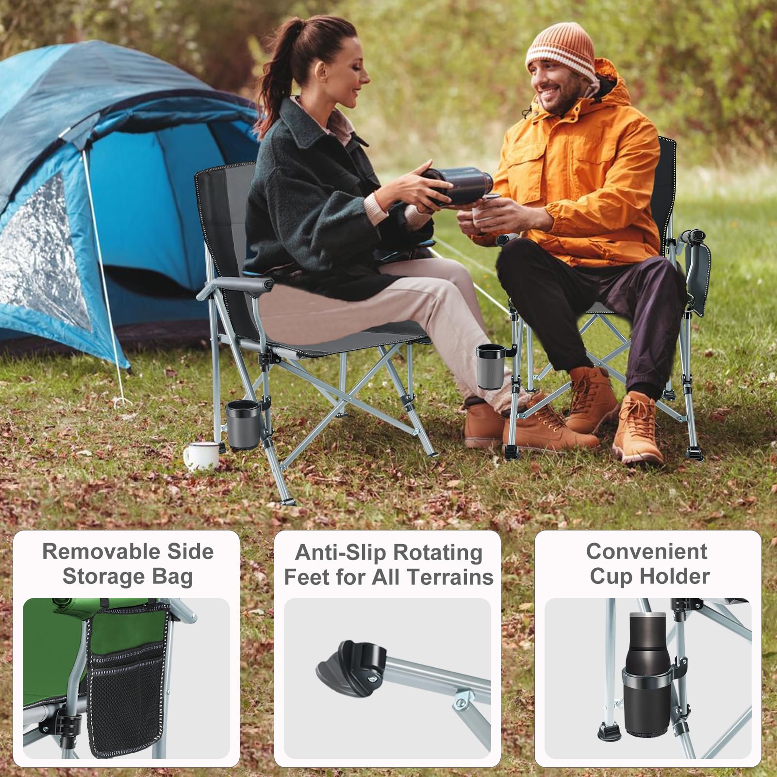 Silla de Camping Plegable hasta 200kg,Gris