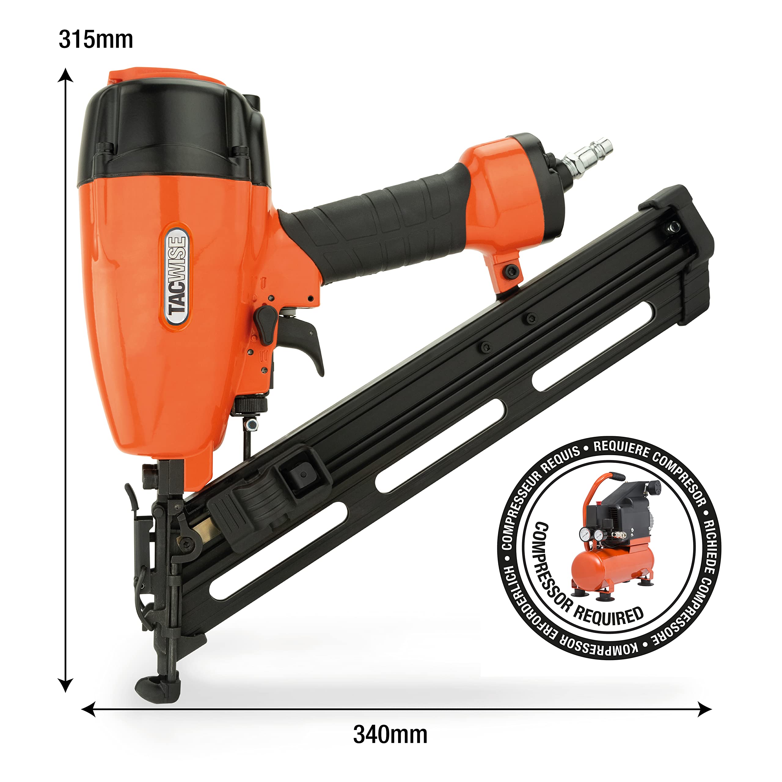 Tacwise GDA64V2 Chiodatrice Pneumatica di Finitura ad Angolo, Utilizza Chiodi Inclinati Tipo 15G con Testa a ‘D’ da 32 a 64 mm