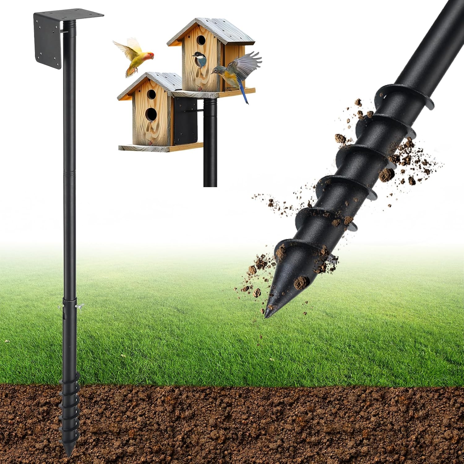 Bird Feeder Pole,60 Inch Outdoor Bird House Pole Heavy Duty,Adjustable Height Rustproof Design Bird Feeder Stand for Feeders & Birdhouse,Weather Station 60"