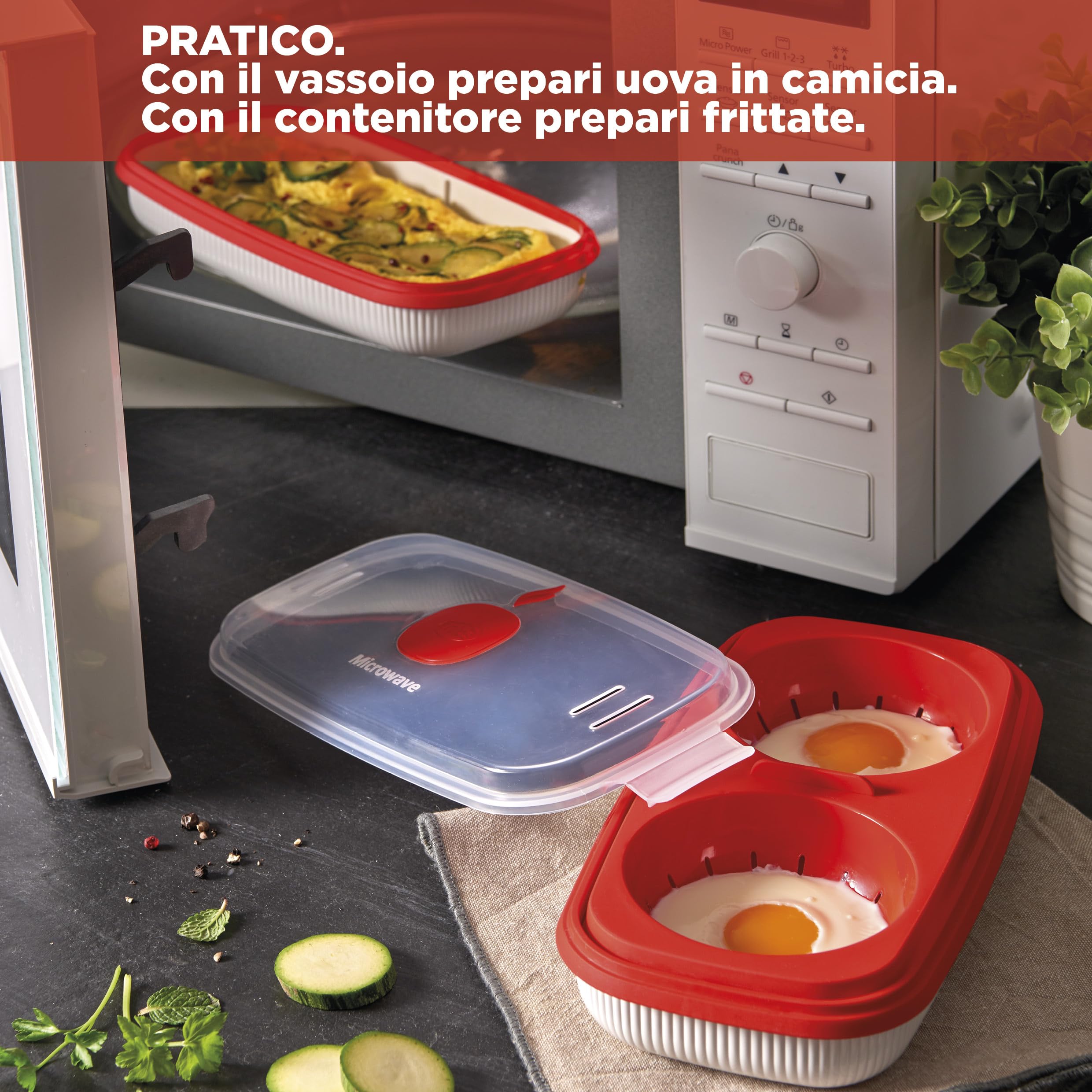 Snips Cuoci Uova, Frittata & Omelette per microonde, 0,75 LT, Colore Bianco, Contenitore per microonde, 24 x 12,5 x 6 cm, Made in Italy