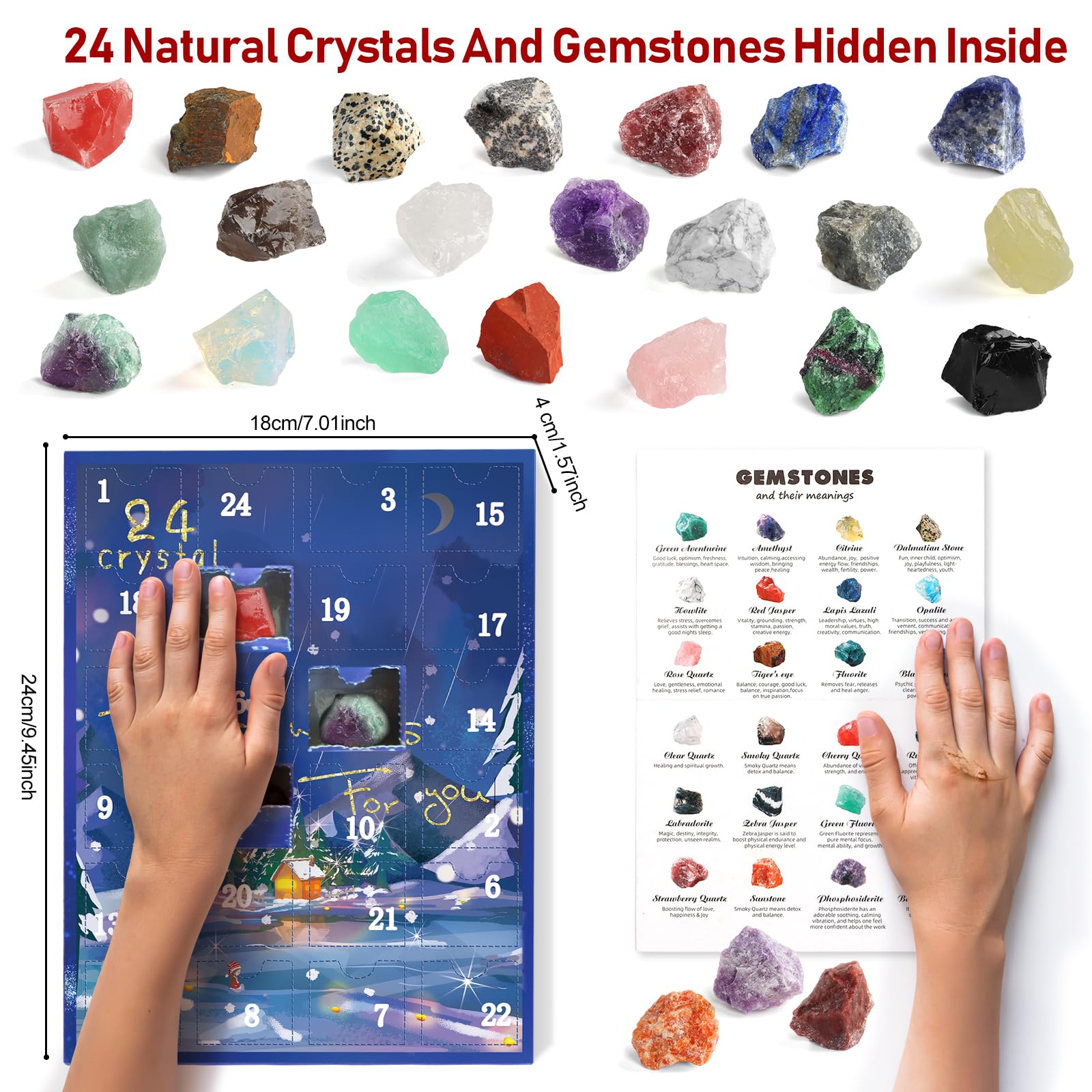 Calendario Adviento 2025 Minerales, 24 Días Calendario de Adviento 2025 Minerales y Cristales Fosiles Piedras Preciosas Naturales, Navidad Advent Calendar 2025 para Niños Niñas Mujer Hombre Girls