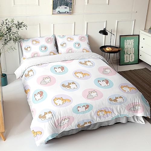 Miniatura 2 de Datura home Juego de funda de edredón Kawaii con estampado de gatito blanco con 2 fundas de almohada para niños, niñas, adolescentes, niños,