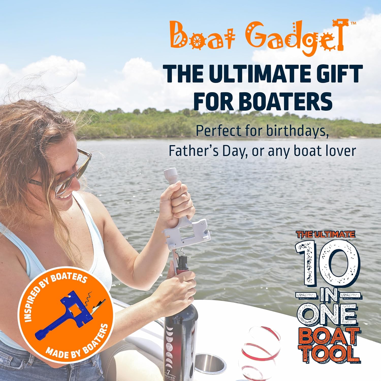 Boat Gadget 10-in-1 Boat Tool - Must-Have Boat Accessory with Gas Cap Key, Fishing Line Cutter, Bottle Opener, Whistle & More - Smart Addition to Any Boat Tool Kit for Fishing, Boating & Fun