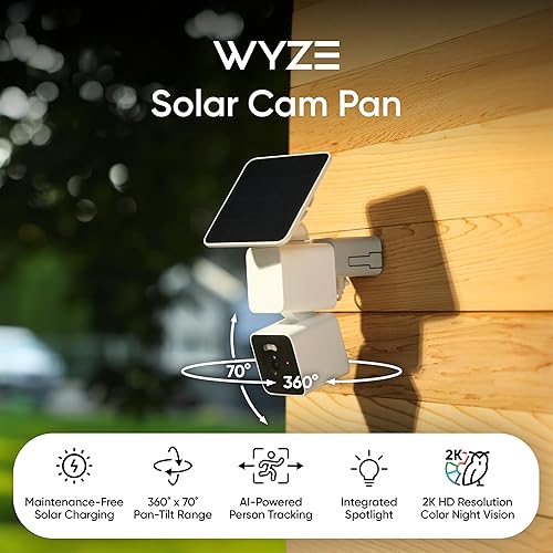 Miniatura 2 de WYZE Cámara solar Pan, cámaras de seguridad inalámbricas para exteriores, 2K HD 360 Pan-Tilt alimentadas por batería, cámaras Wi-Fi de 2.4 GHz para