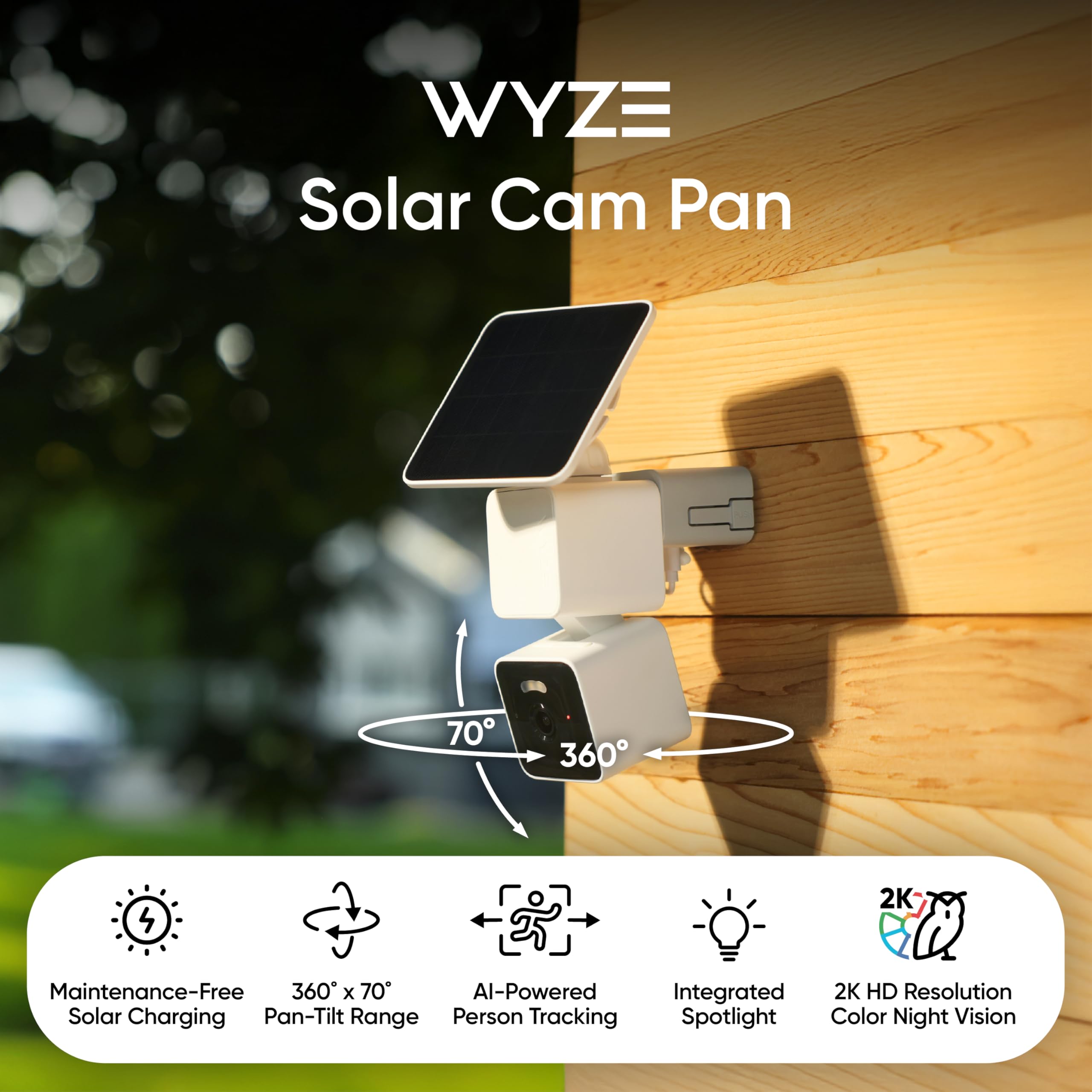 WYZE Solar Cam Pan (Flagship Model), Security Cameras Wireless Outdoor, 2K 360° Pan-Tilt Battery Powered 2.4GHz Wi-Fi Cameras for Home Security, AI Motion Detection, Color Night Vision, No Blind Spots — view 2