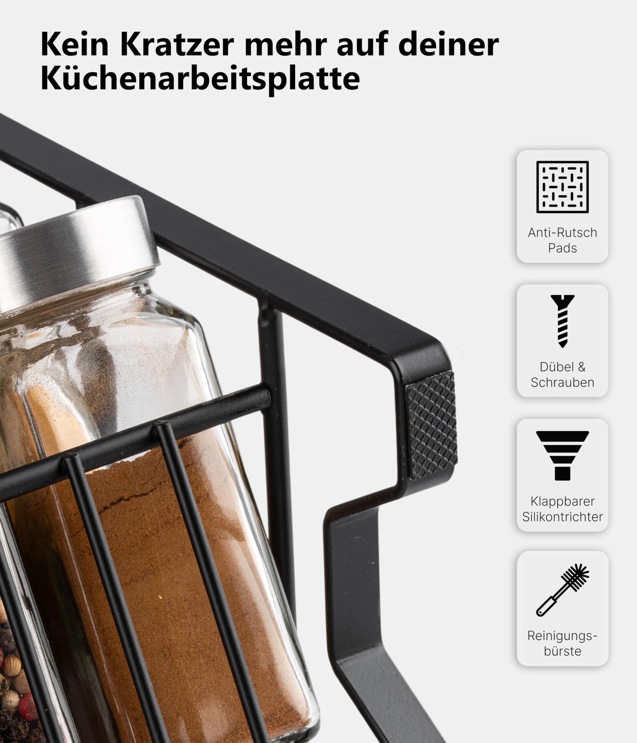 Deco haus® Gewürzregal Stehend & Wand [MIT GEWÜRZDOSEN & ETIKETTEN] - Spices Gewürz Organizer - Spice Rack - Gewürzständer - Gewürzregalsystem Hängend - Gewürzaufbewahrung - Gewürzgläser mit Regal