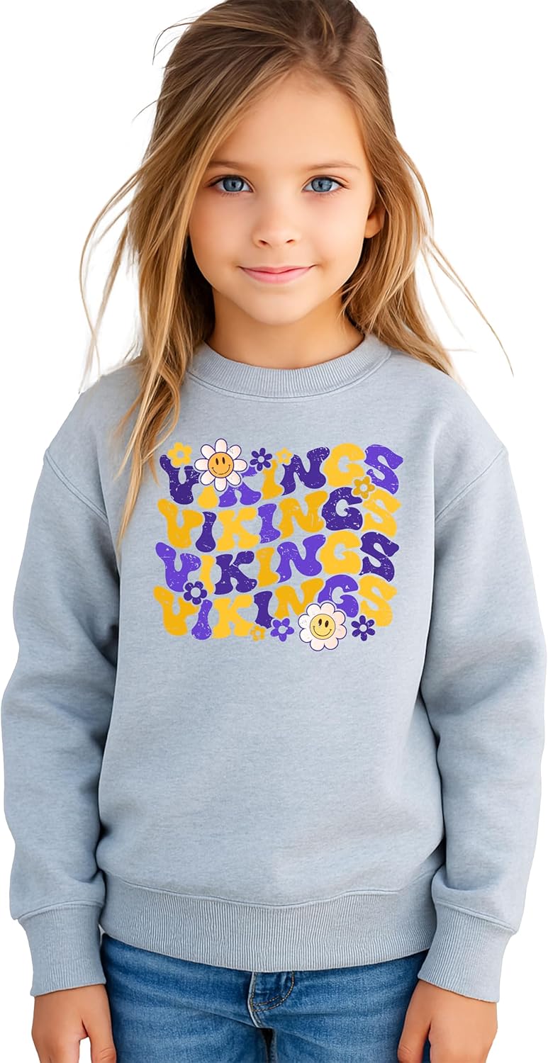 Olive Loves Apple Vikings Team Sweatshirt for Women, Teens & Kids Floral Groovy Sports Team Sweater