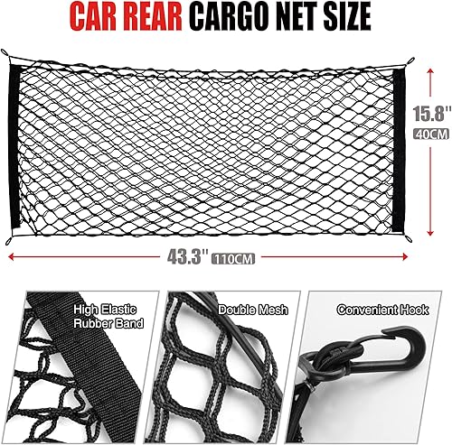 Miniatura 2 de AWELCRAFT Red de carga trasera para automóvil, red organizadora de almacenamiento elástica ajustable, red de almacenamiento de carga para maletero,
