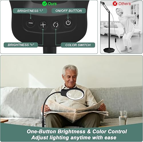 Miniatura 4 de Lupa de 10 x 30 veces con luz y soporte, lupa de piso grande para trabajo cercano, 5 modos de color, lámpara de aumento manos libres para leer,