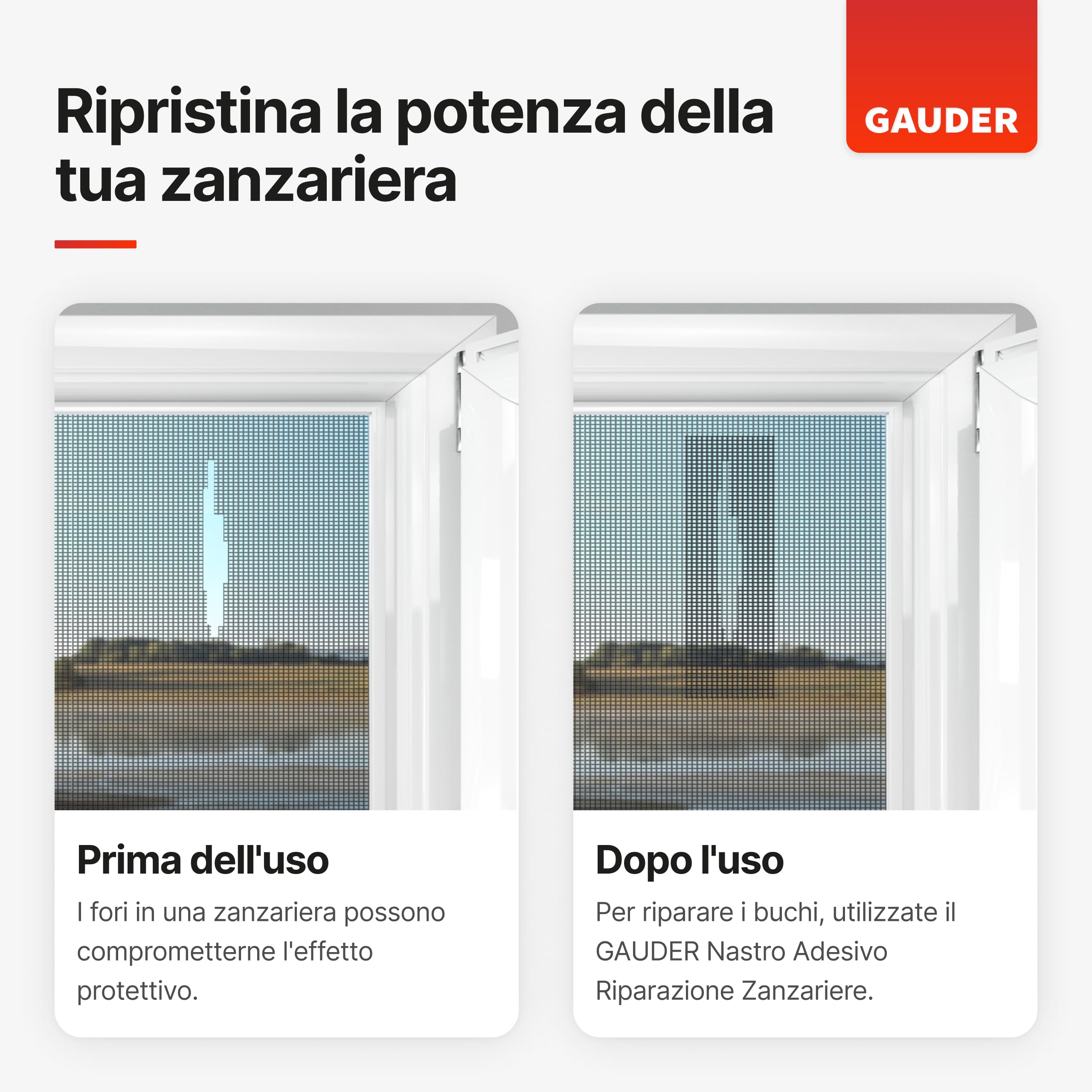 GAUDER Nastro Riparazione Zanzariere - Kit Riparazione Insetti in Fibra di Vetro Autoadesivo - Toppa di Riparazione per Finestra, Porta, Veranda (1 m x 50 mm - nero)