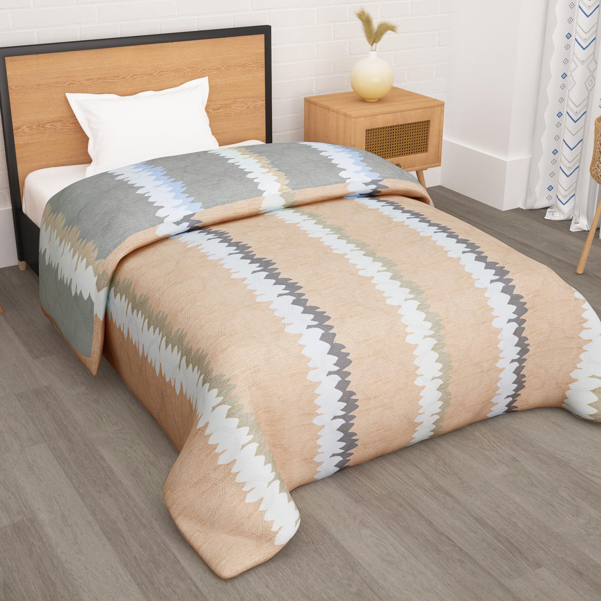 Story@Home Comforter Single Bed | 180GSM | 150 X 225 cm | Microfiber Blanket Single Bed | Reversible Dohar | Quilt | Single Duvet | Grey Soft Blanket | Abstract Pattern | Perfect for Festive Gifting