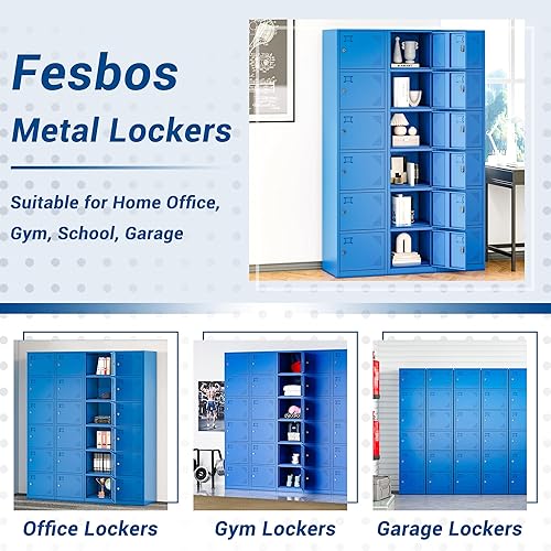 Miniatura 5 de Armario de metal de 71 "Armario de almacenamiento de acero azul con puerta para oficina, escuela, gimnasio, armarios de almacenamiento de metal para