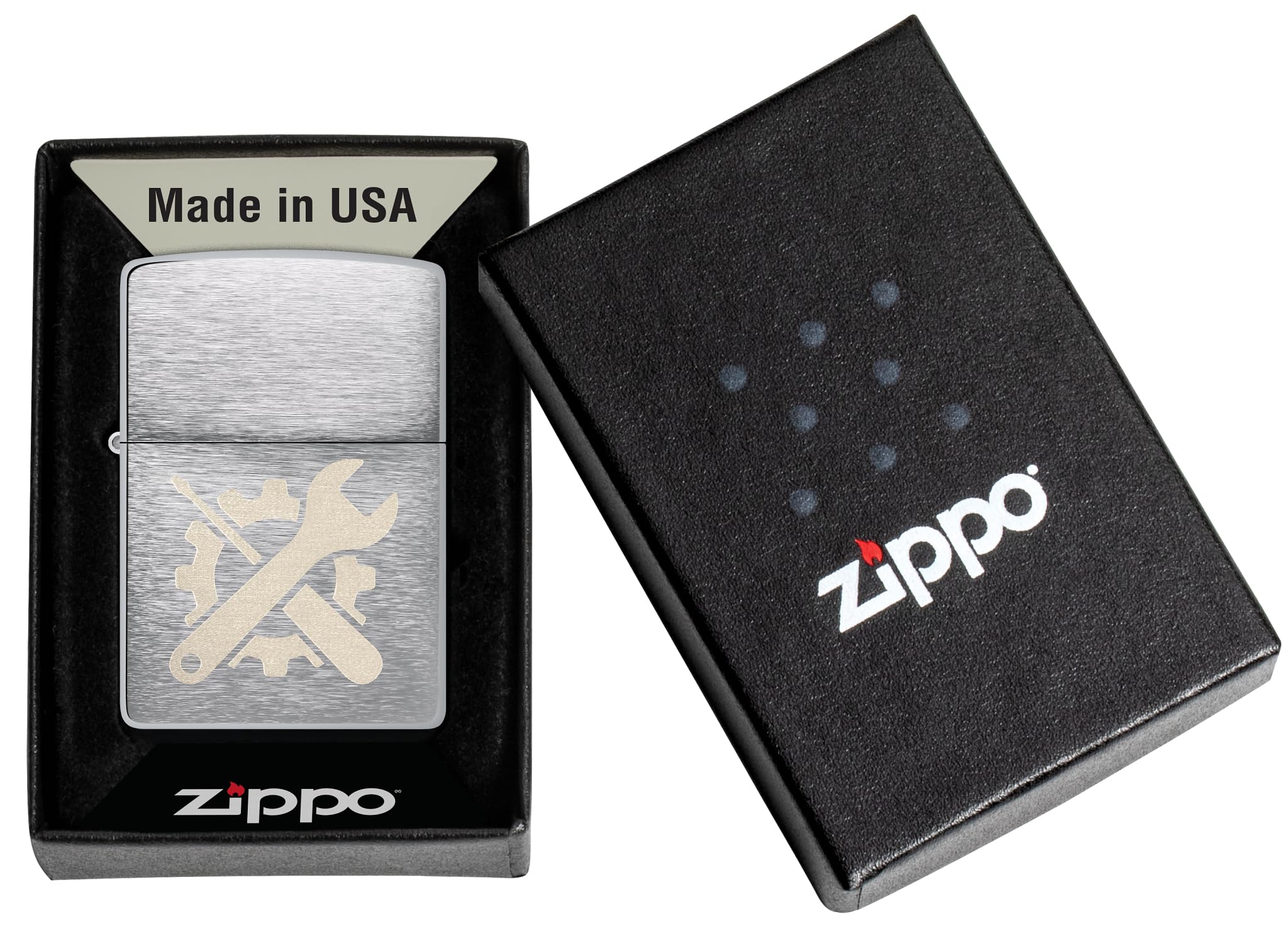 Zippo Encendedor a prueba de viento Brushed Chrome Laser Engrave Recargable Caja regalo