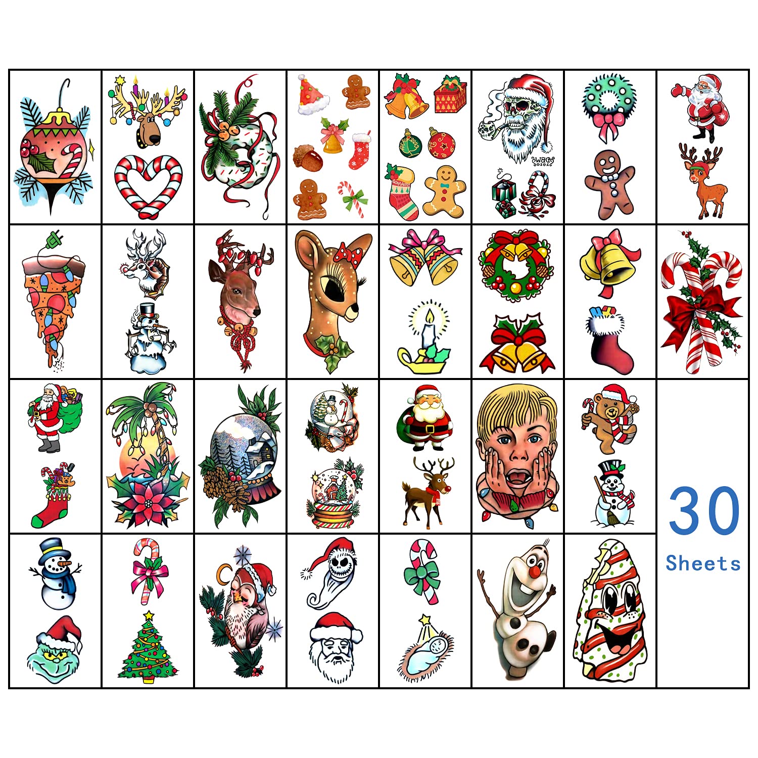 Pack De 20 Tatuajes Temporales De Navidad Para Niños – Impermeables Y Seguros, Con Motivos De Papá Noel, Árbol Y Reno, Ideales Para Fiestas
