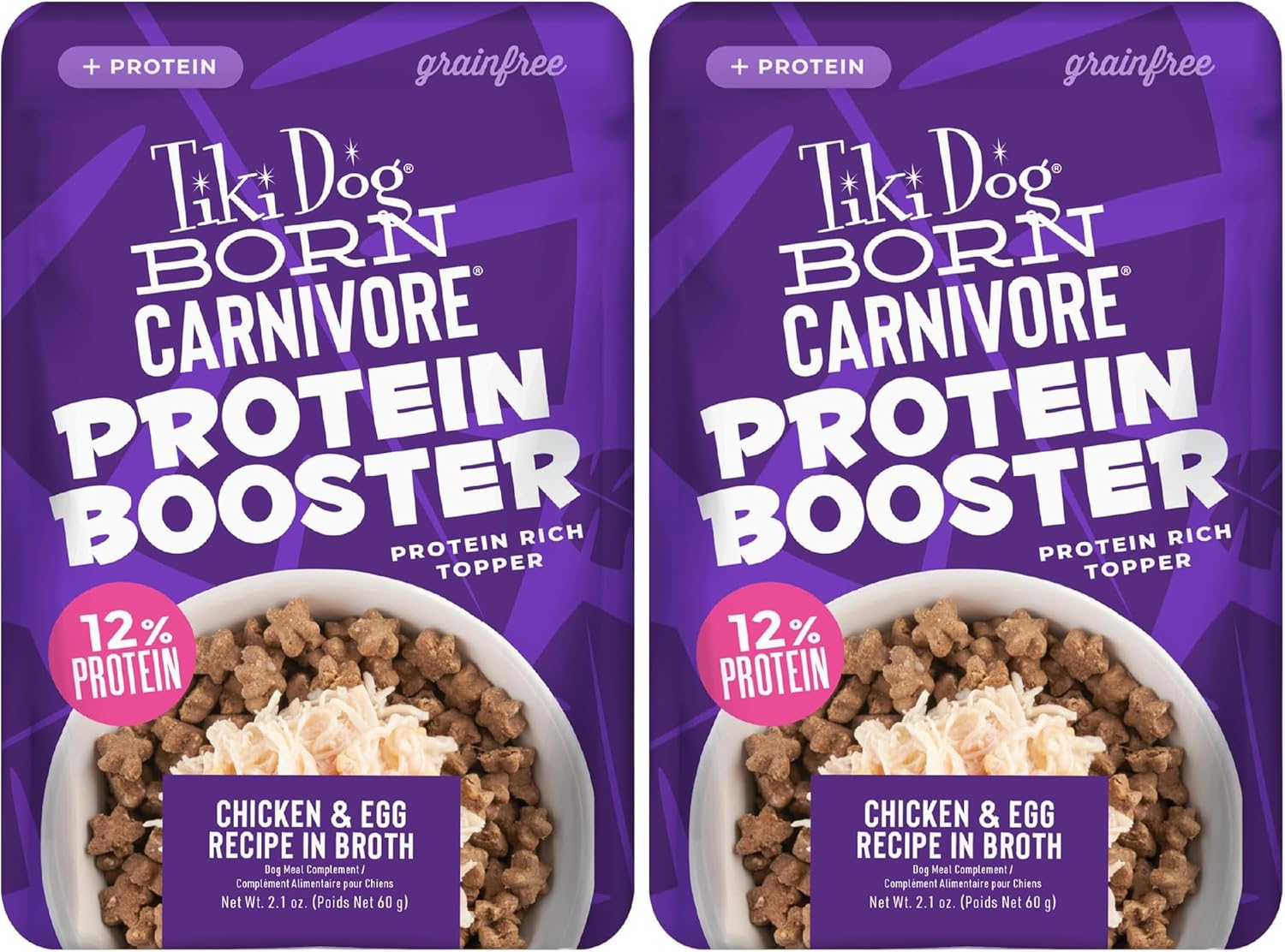 Tiki Dog Born Carnivore Protein Booster Dog Food Topper, Chicken and Egg Recipe in Broth, 2.1 oz. Pouch (12 Count) (Pack of 2)