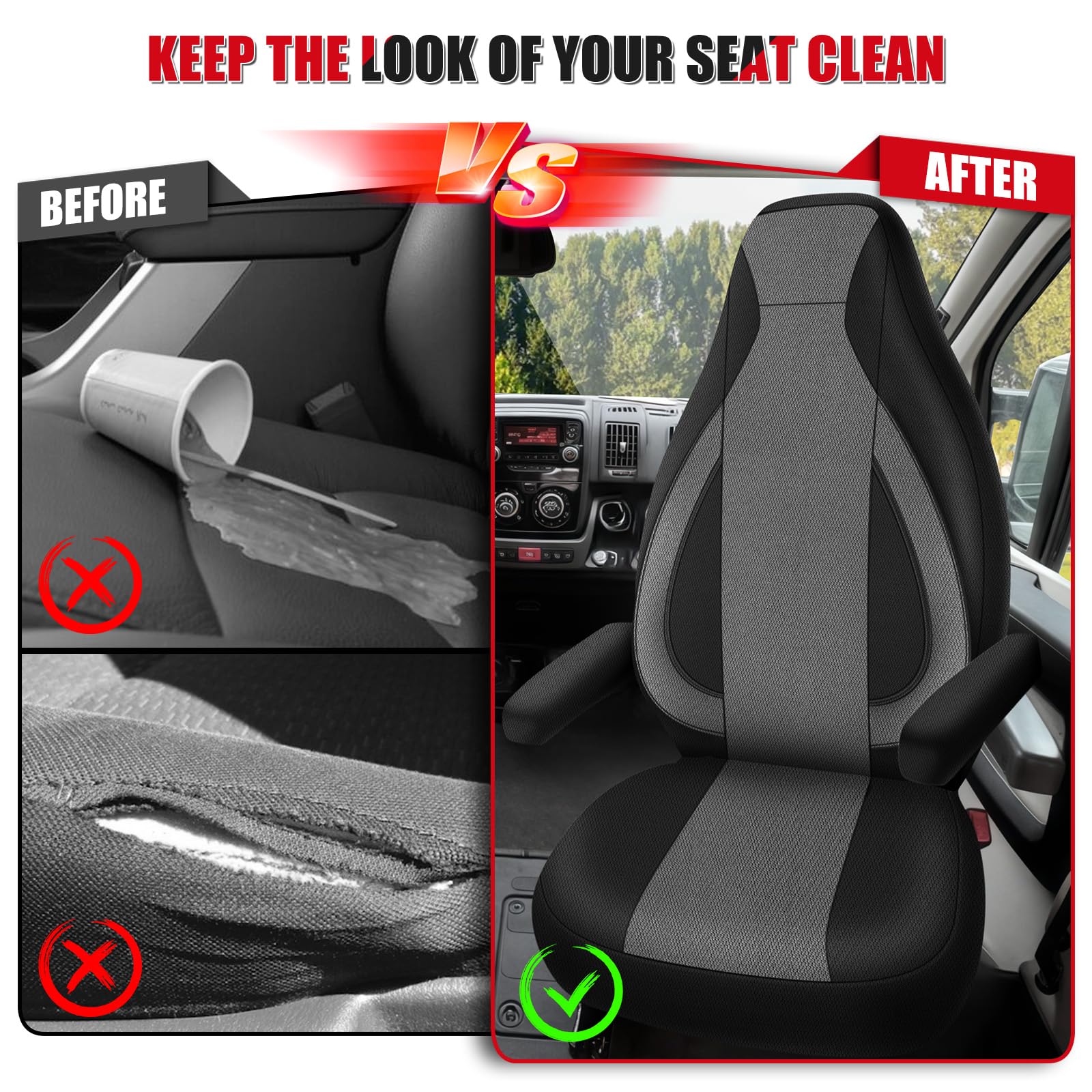 Fundas de asiento de coche para FIAT Ducato Citroen Jumper Peugeot Boxer PossL 2 Win Knaus Adria Carthago Pilote Laika RV Fundas de asiento de coche
