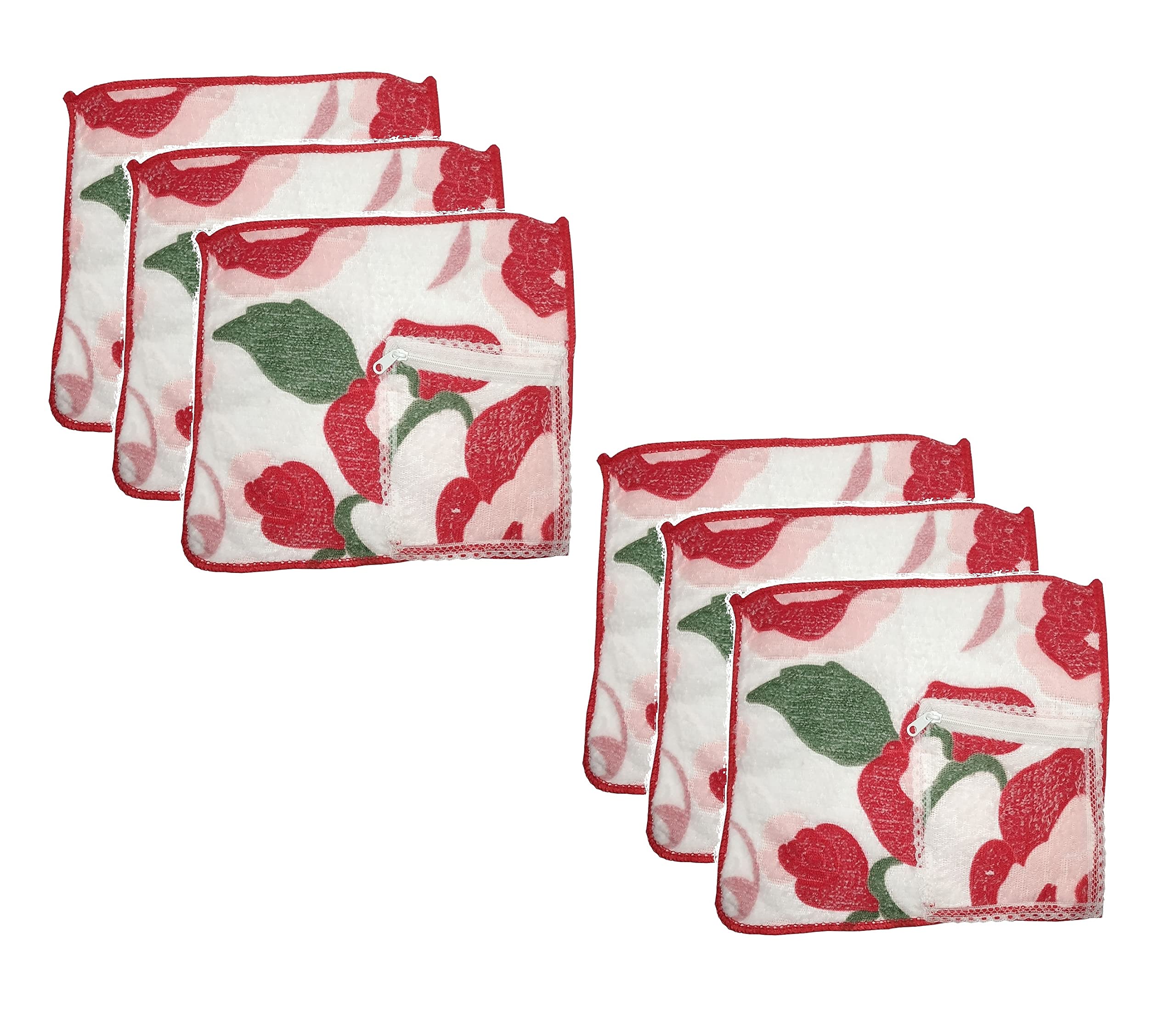 Set of 6 Pcs Multicolor Women's/Girl's Pure Soft Cotton Towel with Zipper Hankies/Hanky/Handkerchief-image-49