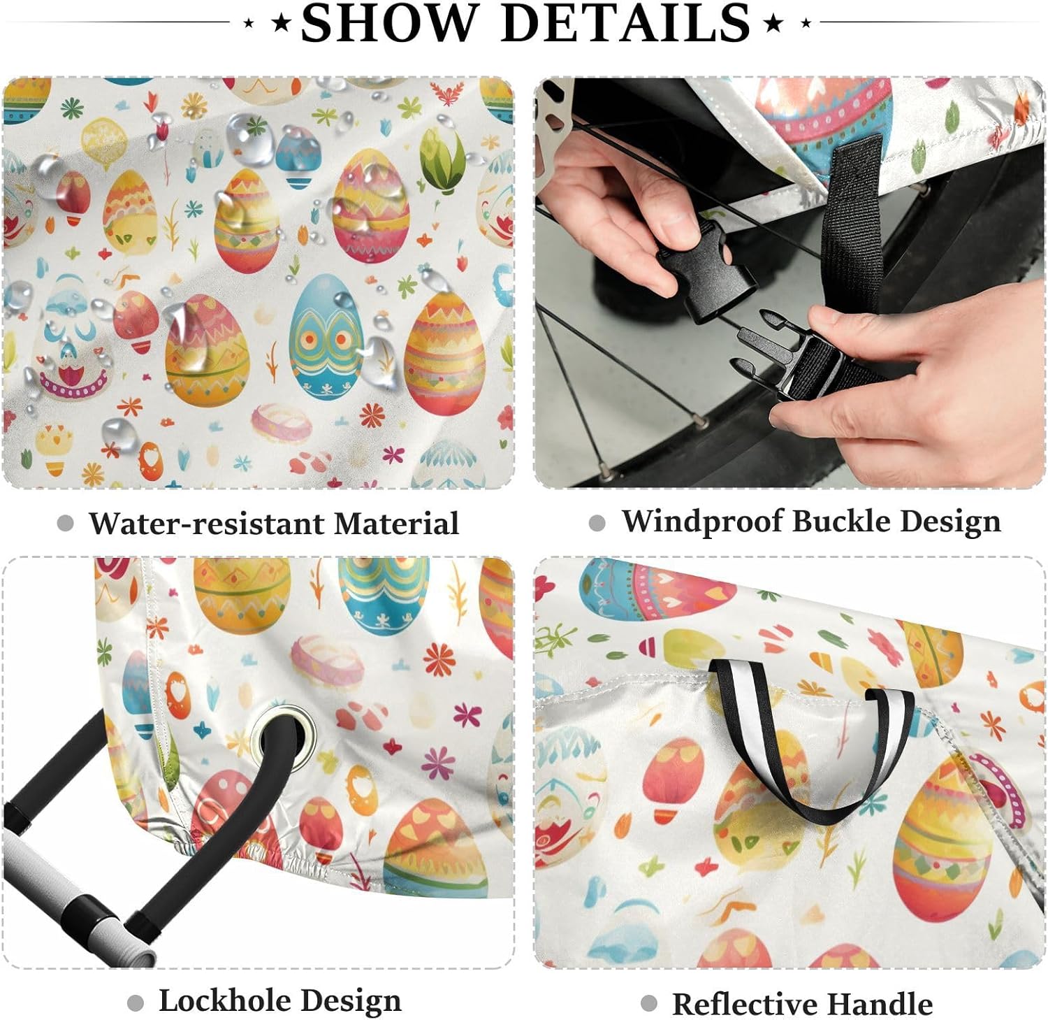 ALAZA Easter Eggs & Flower Bike Cover Waterproof Outdoor Ebike Bicycle Covers Tarp Protection for 1/2 Bikes, Sun UV Dust Wind Proof