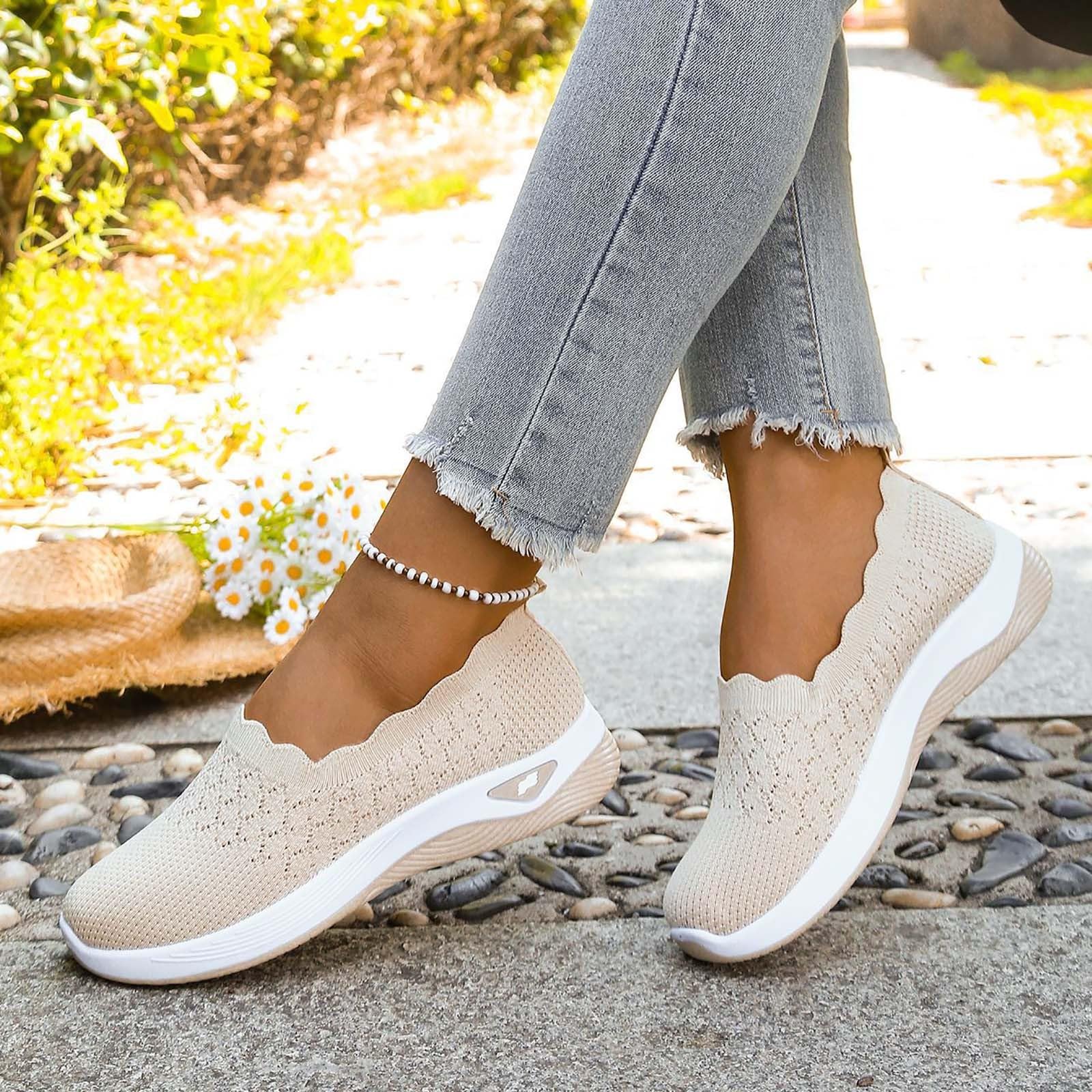 Chaussure Orthopédique Femme Été Baskets Légère Respirante Basket Ballerines Antidérapante Marche Enfiler sans Lacet Sneakers Fitness Slip on Confort Basquette Course Travail