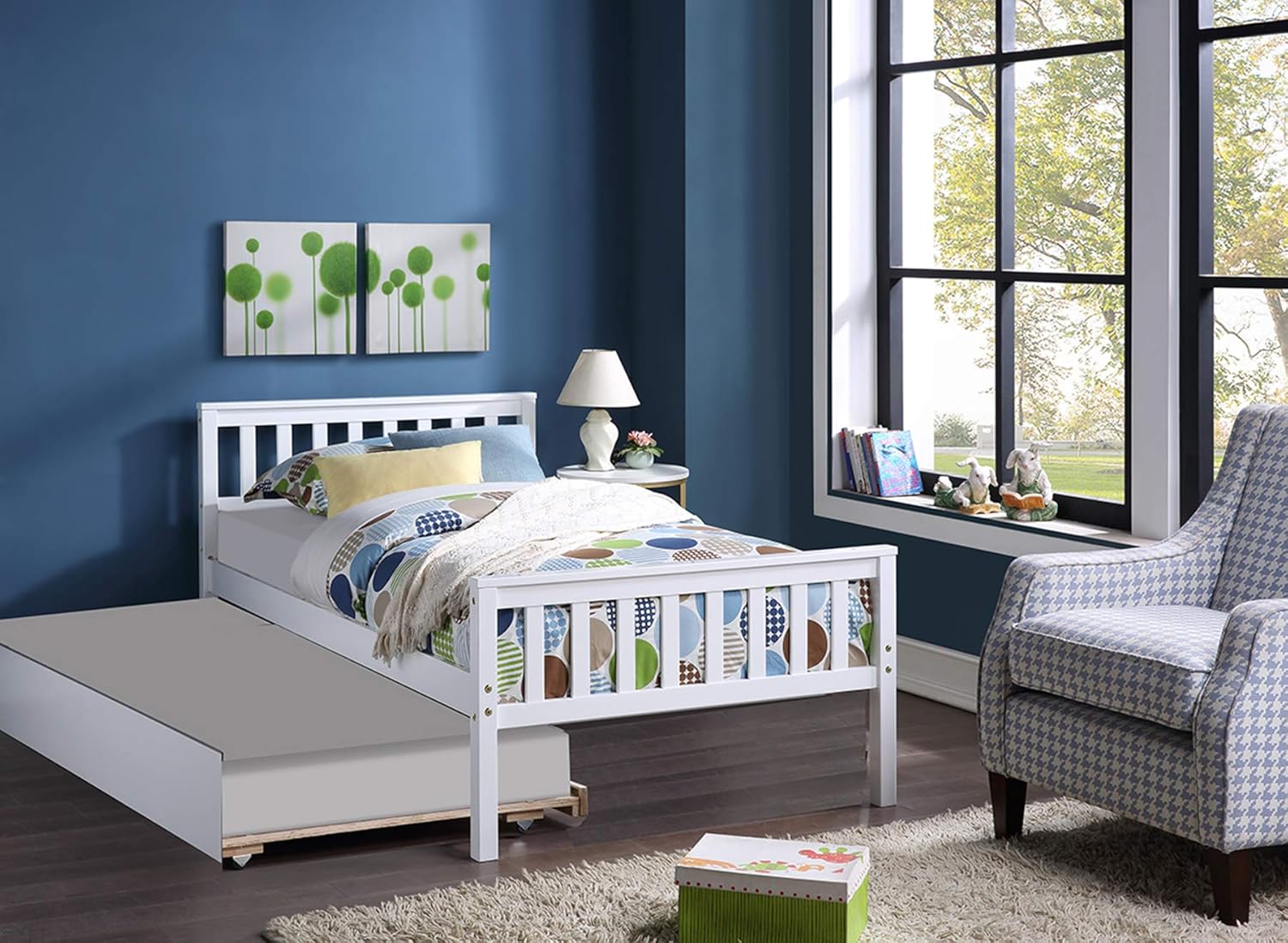 Twin Bed Frame with Trundle, Platform Bed Frame with Headboard and Footboard, Solid Wood Bed Twin for Bedroom Small Living Space, Wood Slat Support No Box Spring Needed