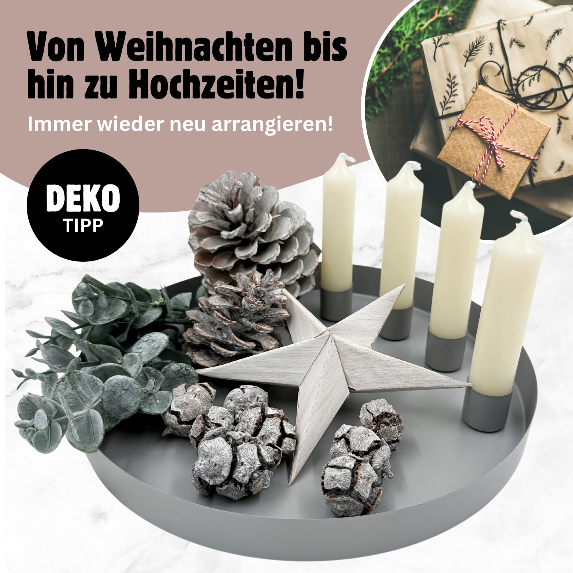 Seaside No.64 Dienblad met 4 magnetische kaarsenhouders, kaarsenstandaard van metaal, matte look, voor staafkaarsen, decoratief dienblad voor je doe-het-zelf adventskrans en tafelkaarsen met 2,2 cm