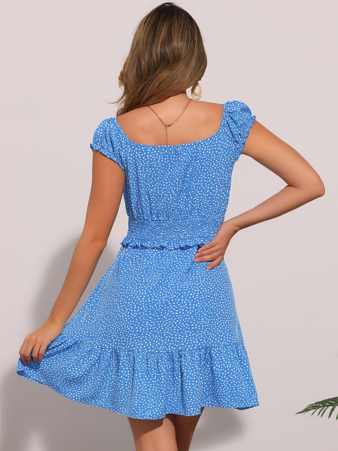 Allegra K Summer Boho Dress for Women's 2025 Smocked Ruffle Floral Dresses Cap Sleeve Tiered Mini Dress - Image 3