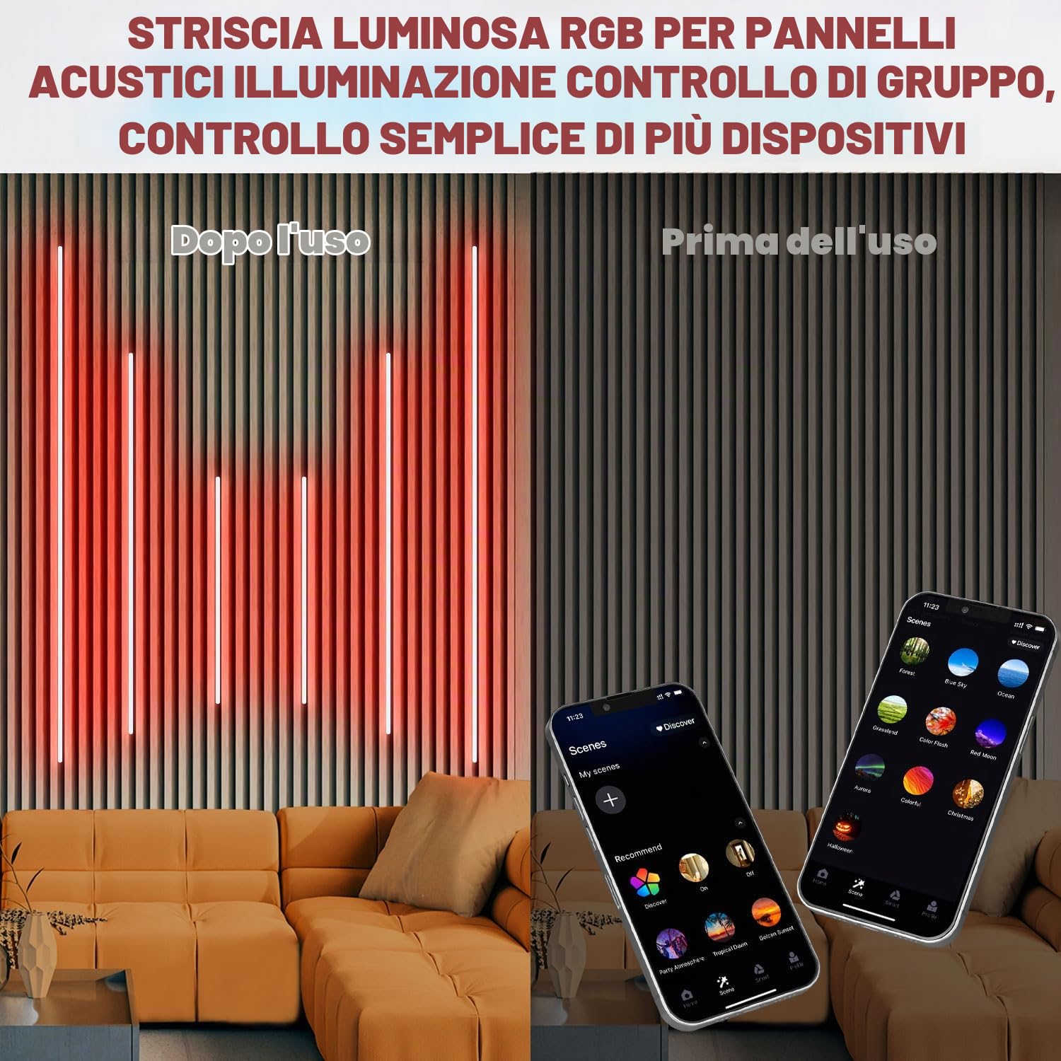 Lichaser 6 Strisce LED Nere WiFi RGB per Pannelli Acustici, Murale | Profilo Alluminio Striscia Compatibili con Alexa, Adesiva Luci LED per Pannelli Fonoassorbenti, Cucina (40*2+60*2+90*2 cm)