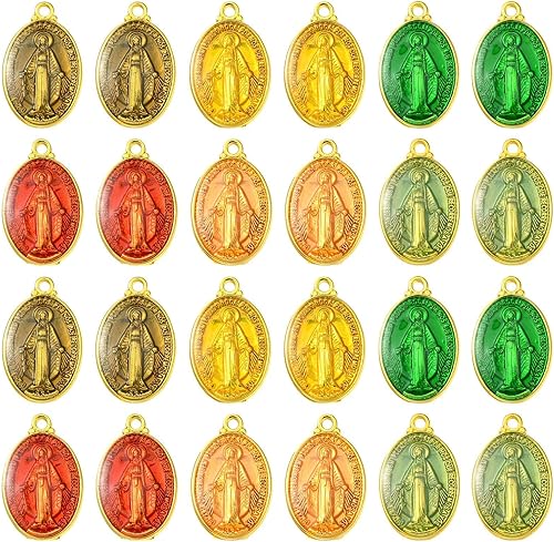 Miniatura 8 de 20 colgantes pequeños de esmalte de latón con diseño de Jesucristo, ovalados, católico, de oro milagroso, para accesorios de joyería, 0.768in