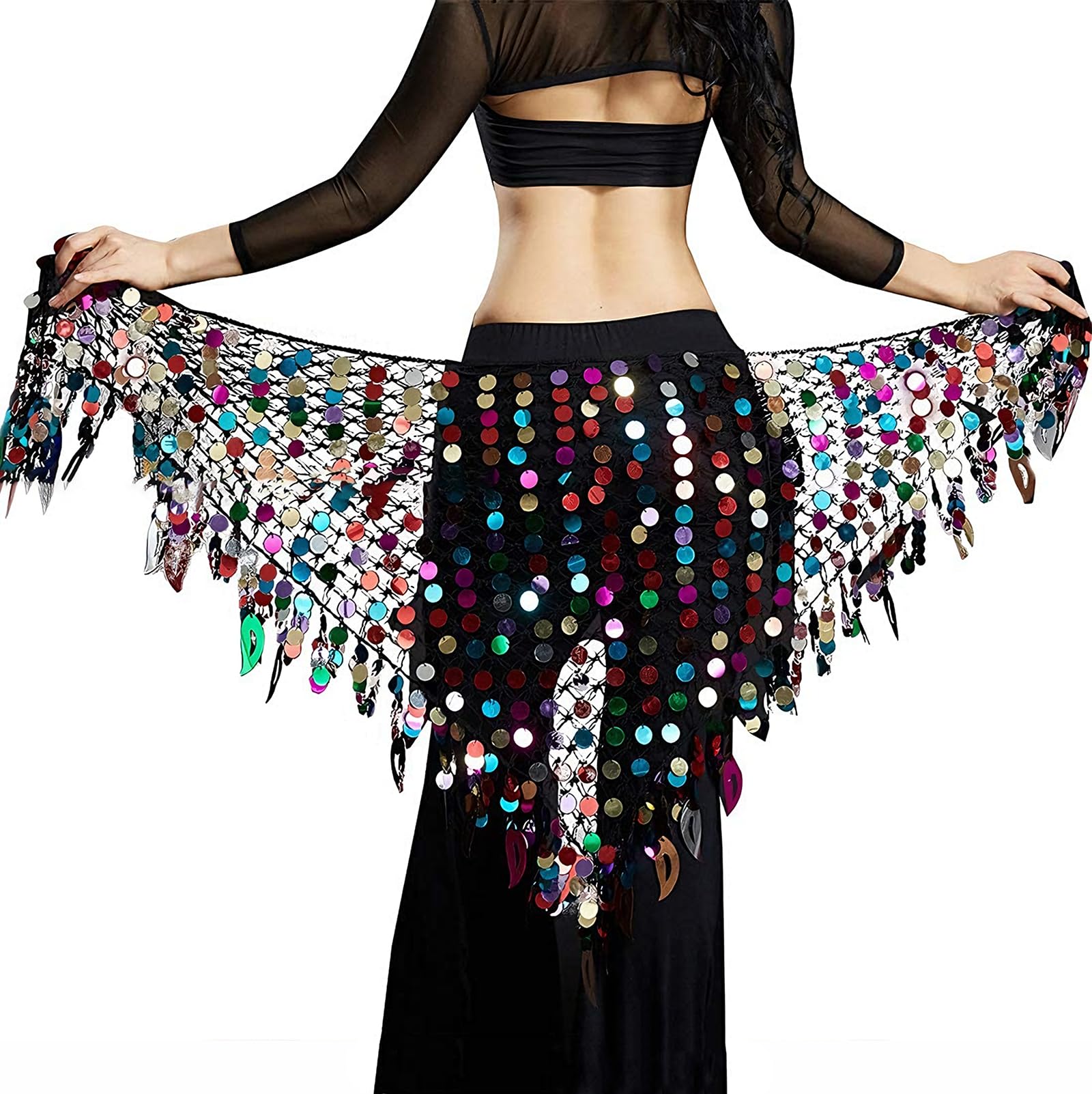 Leemiman Women Triangle Belly Dance Hip Belts Belly Dancing Scarves Costumes Hip Skirt (Rainbow)