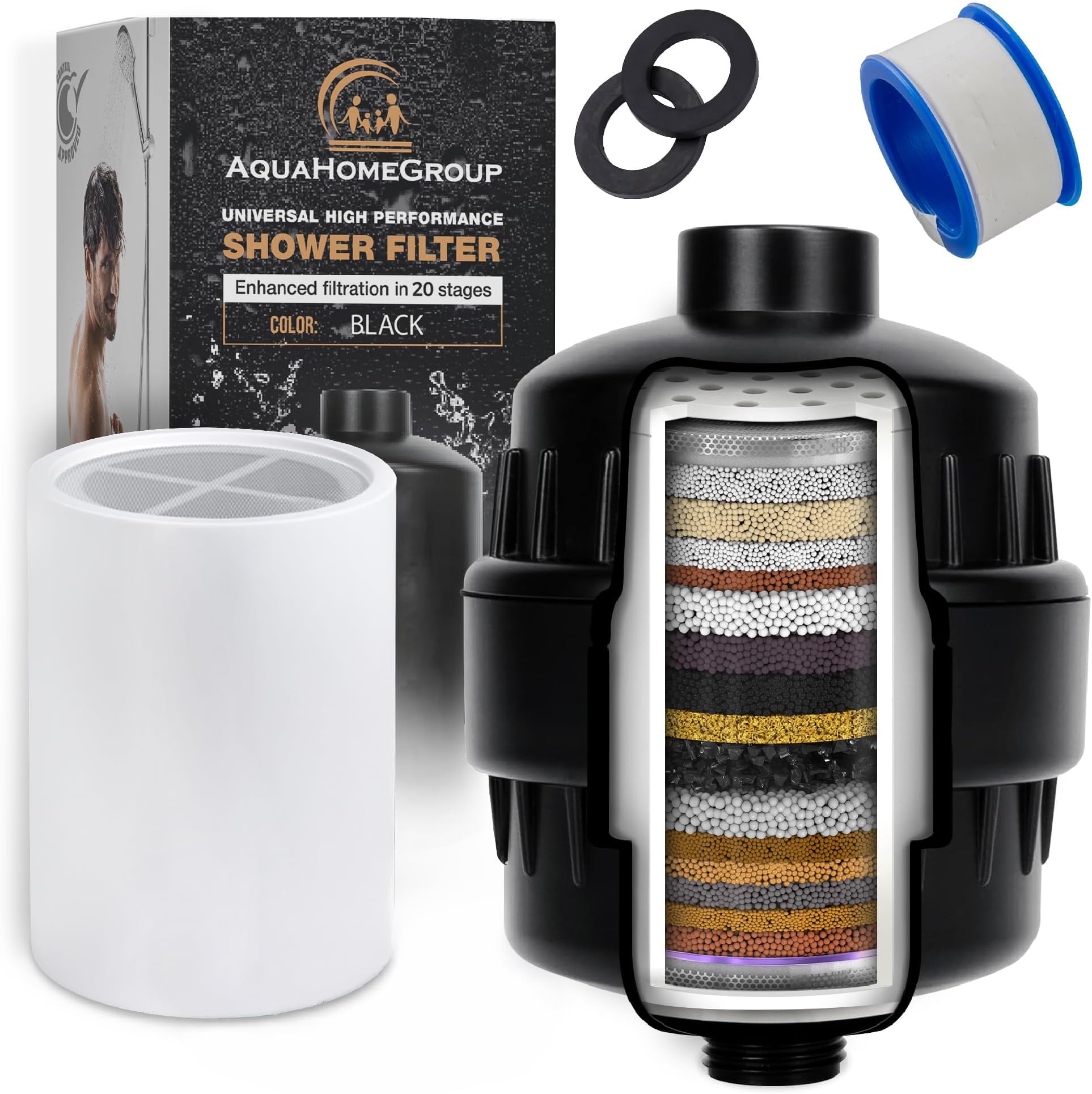20 Stage Shower Filter with Vitamin C E for Hard Water - High Output Shower Water Filter to Remove Chlorine and Fluoride - 2 Cartridges Included -Consistent Water Flow Showerhead Filter