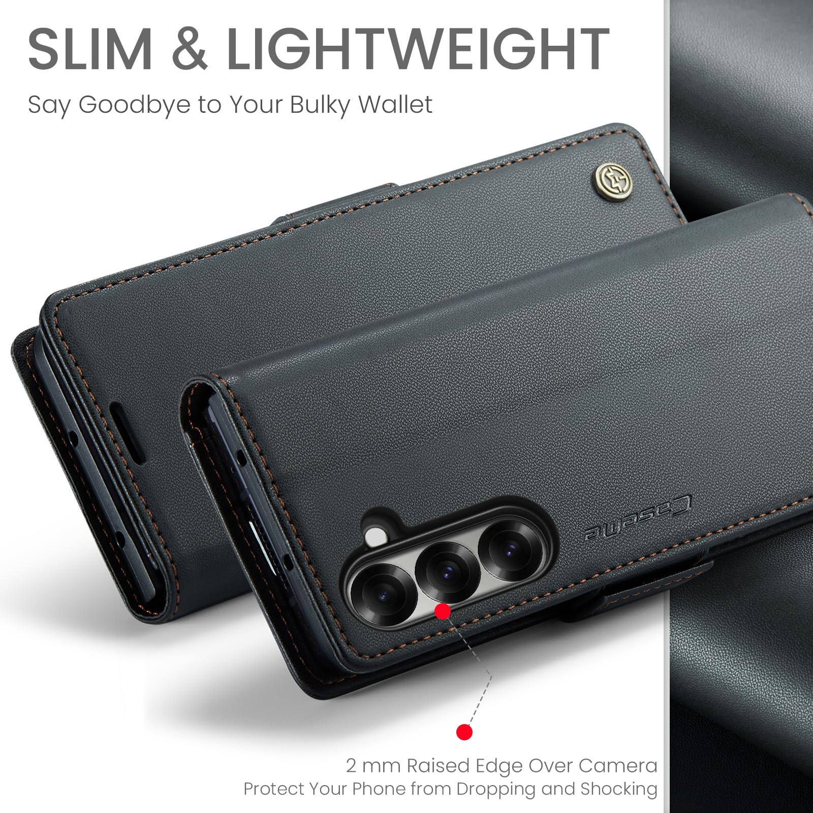 Case for Z Fold 7 Leather Wallet Flip Cover with Card Holder,Kickstand, Magnetic Closure,TPU Protection Phone Housse Compatible with Samsung Fold 7 - Black — view 6