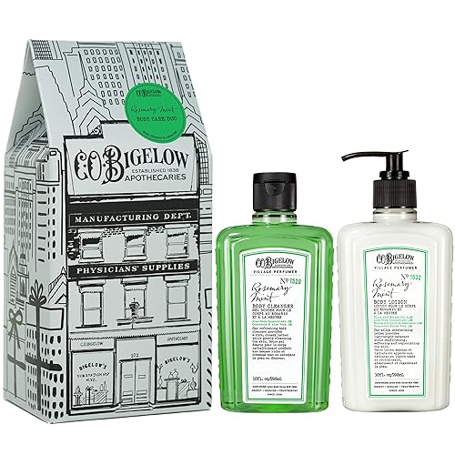 C.O. Bigelow Boticary Duo, caja de regalo para el cuidado corporal de menta y romero con jabón corporal y loción, juego de dos lociones hidratantes